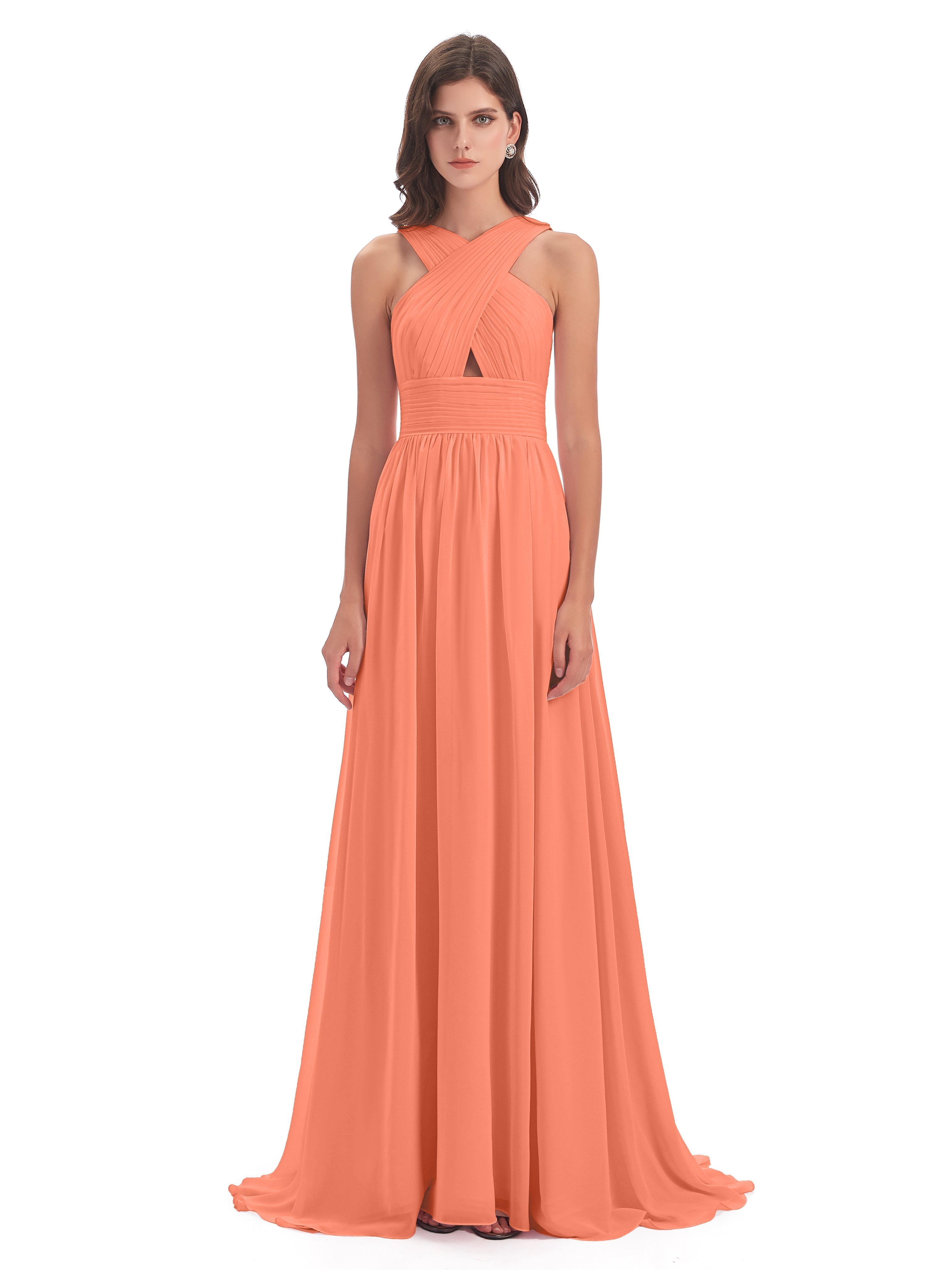 Robes De Demoiselle D'Honneur Coucher De Soleil Balayage/Pinceau Traîne Bretelle Mousseline Robes Demoiselle D'Honneur