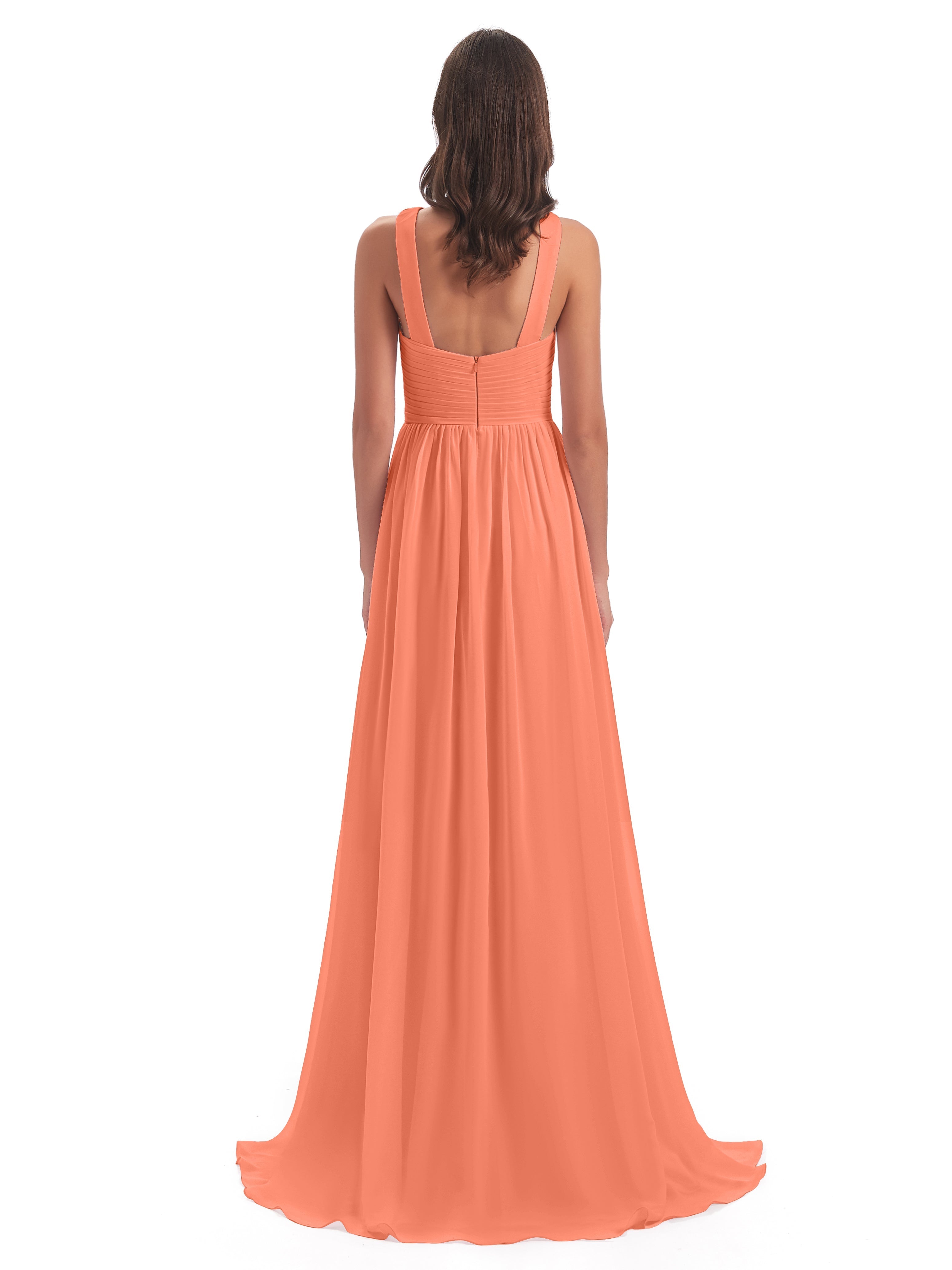 Robes De Demoiselle D'Honneur Coucher De Soleil Balayage/Pinceau Traîne Bretelle Mousseline Robes Demoiselle D'Honneur
