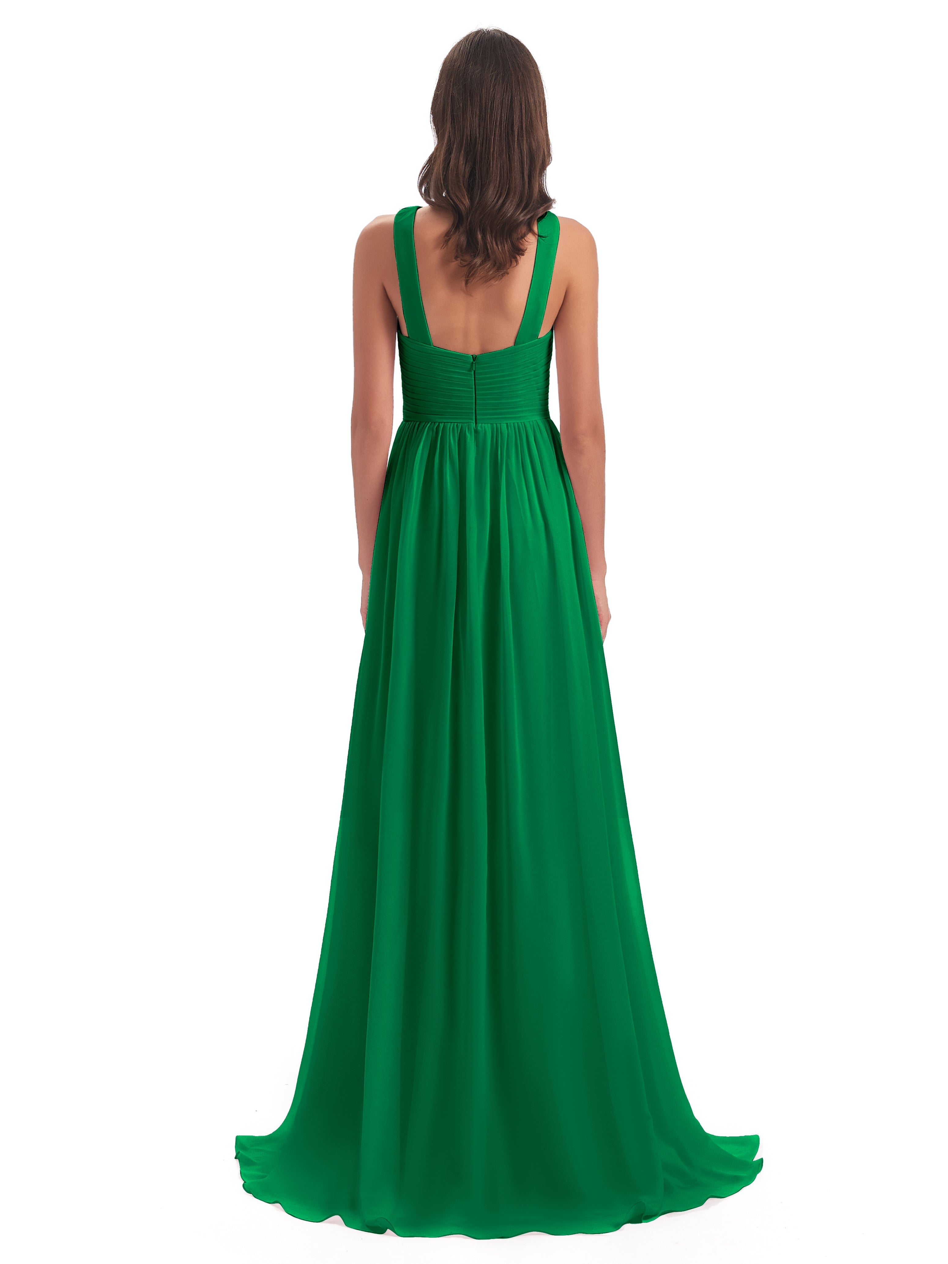 Robe Demoiselle D Honneur Vert Emeraude Balayage/Pinceau Traîne Bretelle Mousseline Robes Demoiselle D'Honneur