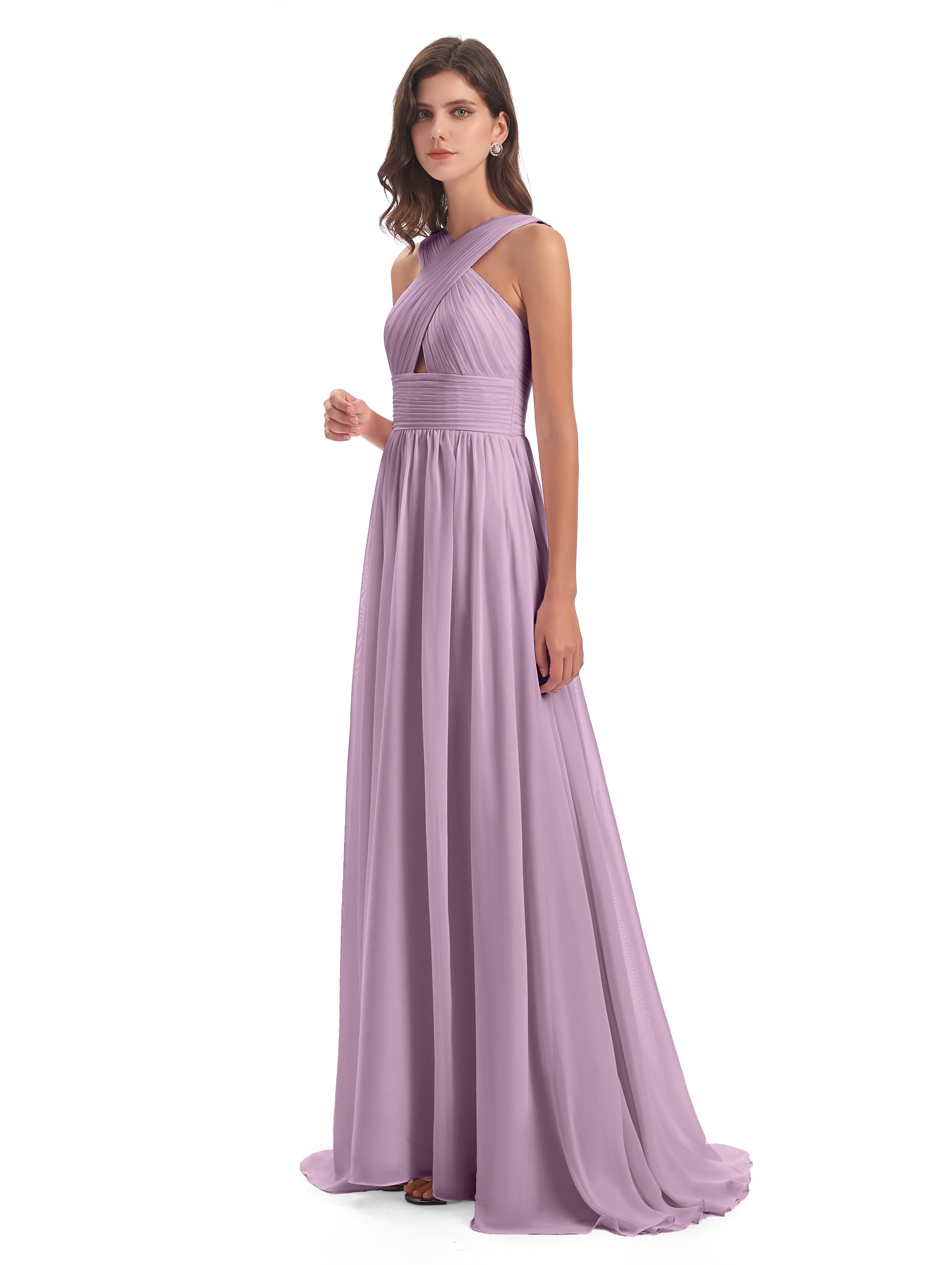 Robes De Demoiselle D'Honneur Glycine Balayage/Pinceau Traîne Bretelle Mousseline Robes Demoiselle D'Honneur