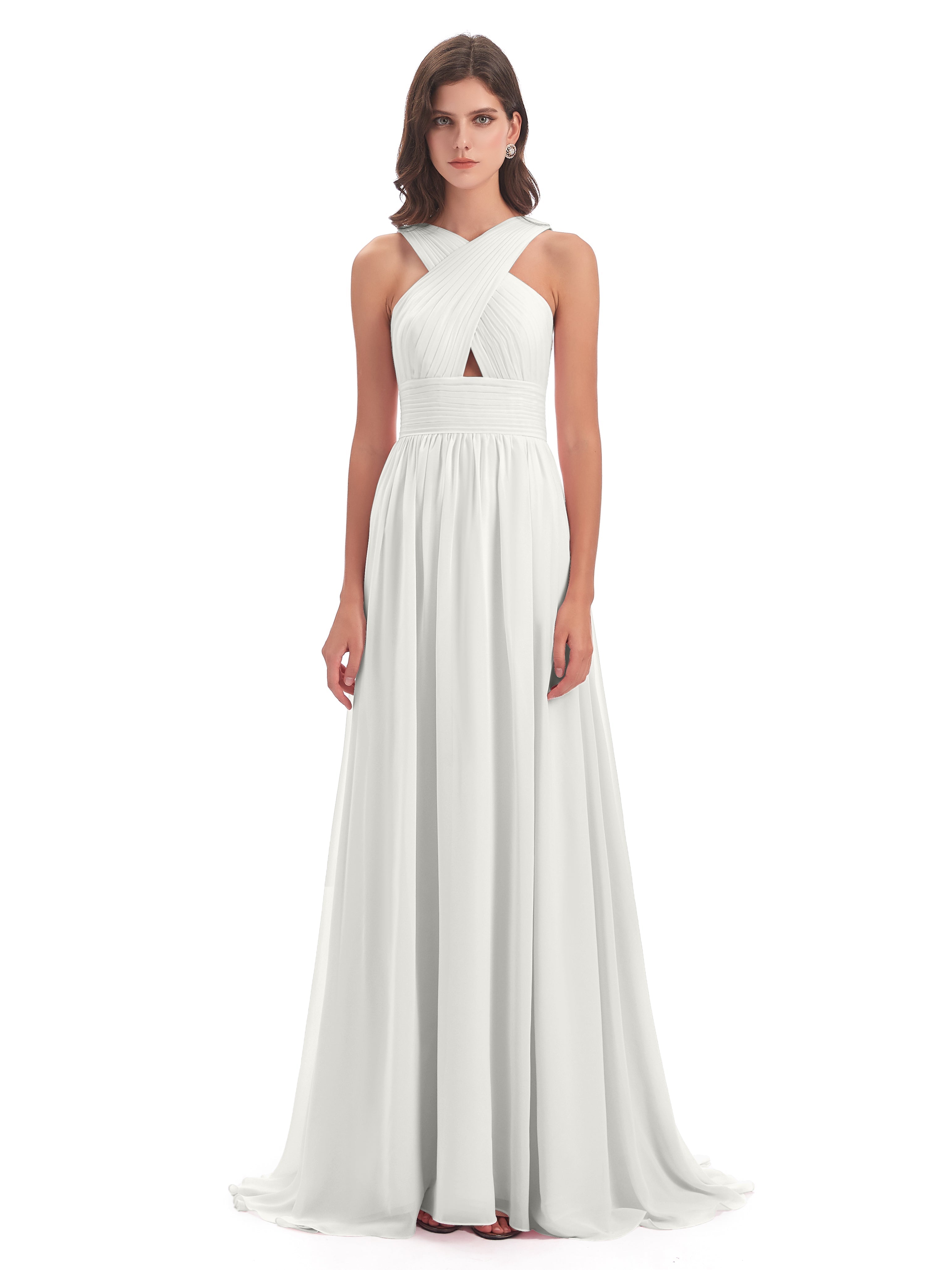 Robe Demoiselle D Honneur Ivoire Balayage/Pinceau Traîne Bretelle Mousseline Robes Demoiselle D'Honneur