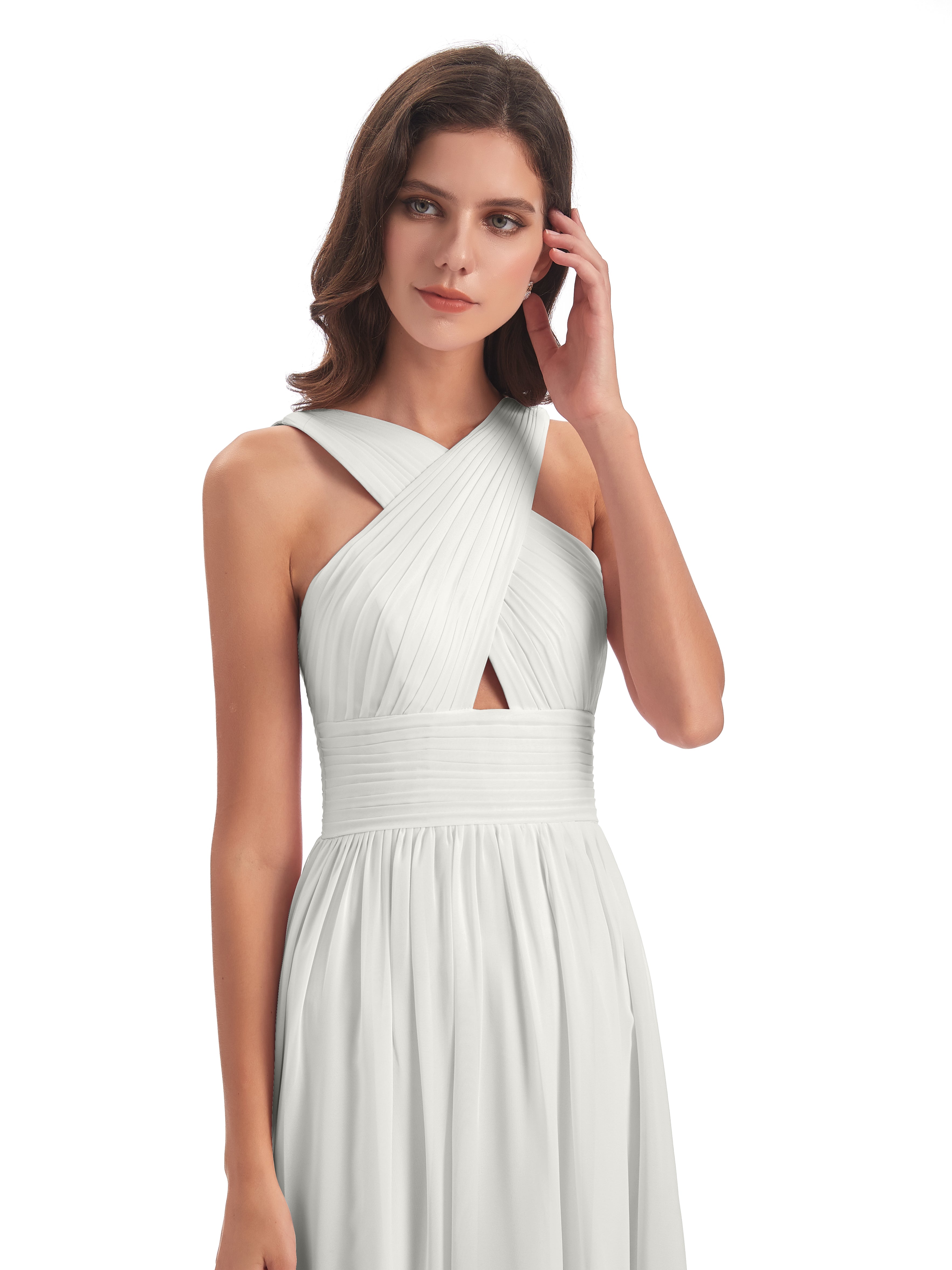 Robe Demoiselle D Honneur Ivoire Balayage/Pinceau Traîne Bretelle Mousseline Robes Demoiselle D'Honneur