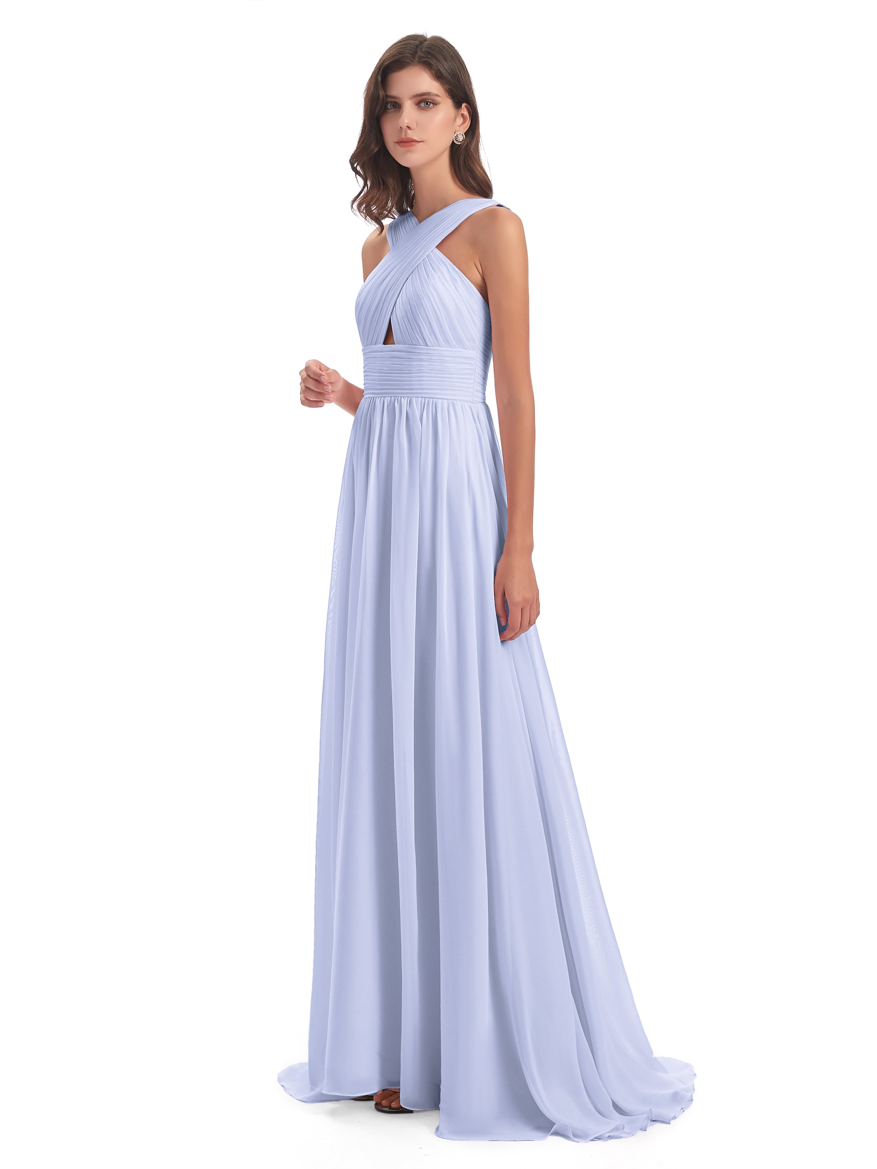 Robe De Demoiselle D'Honneur Lavande Balayage/Pinceau Traîne Bretelle Mousseline Robes Demoiselle D'Honneur