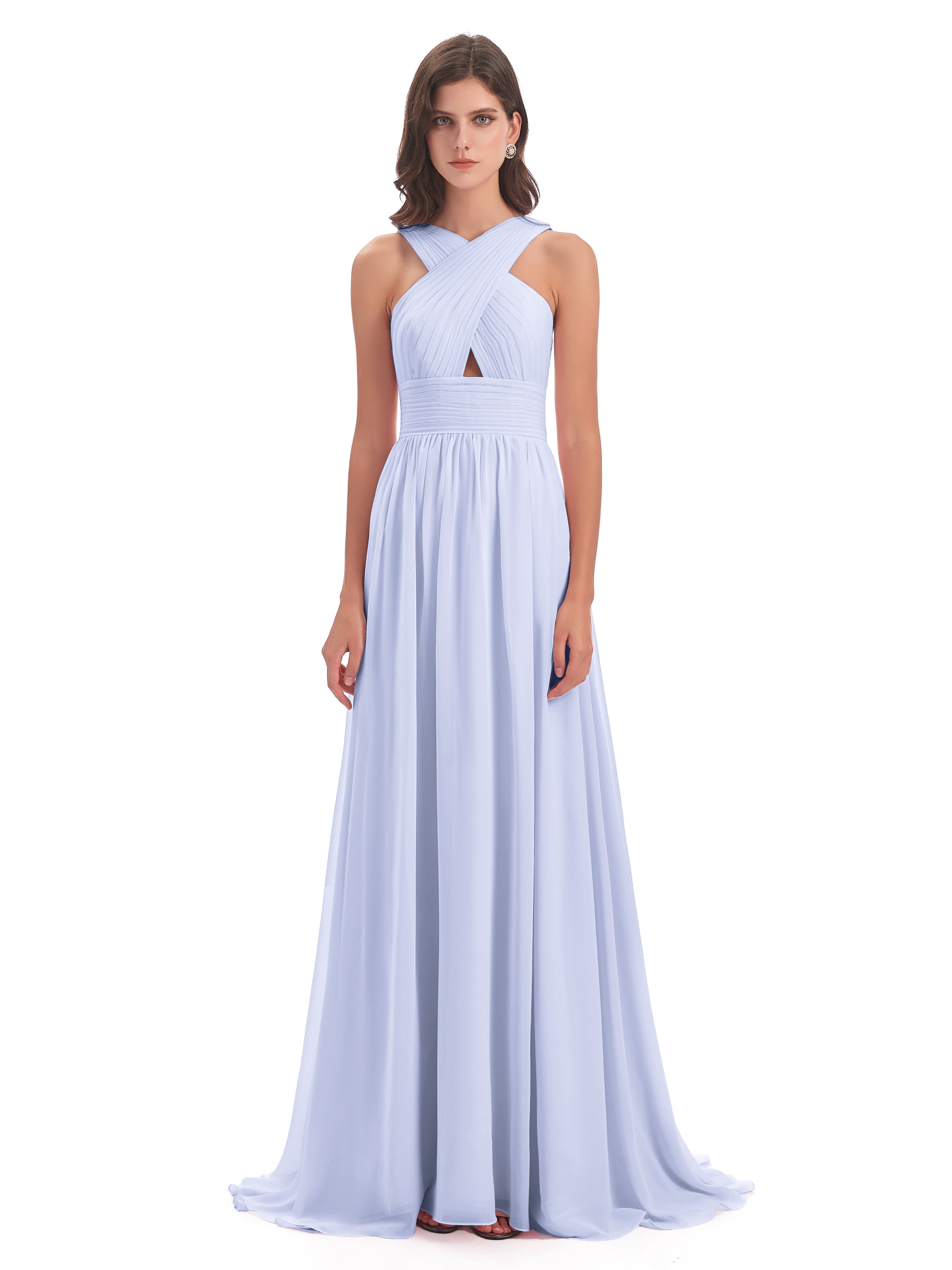 Robe De Demoiselle D'Honneur Lavande Balayage/Pinceau Traîne Bretelle Mousseline Robes Demoiselle D'Honneur