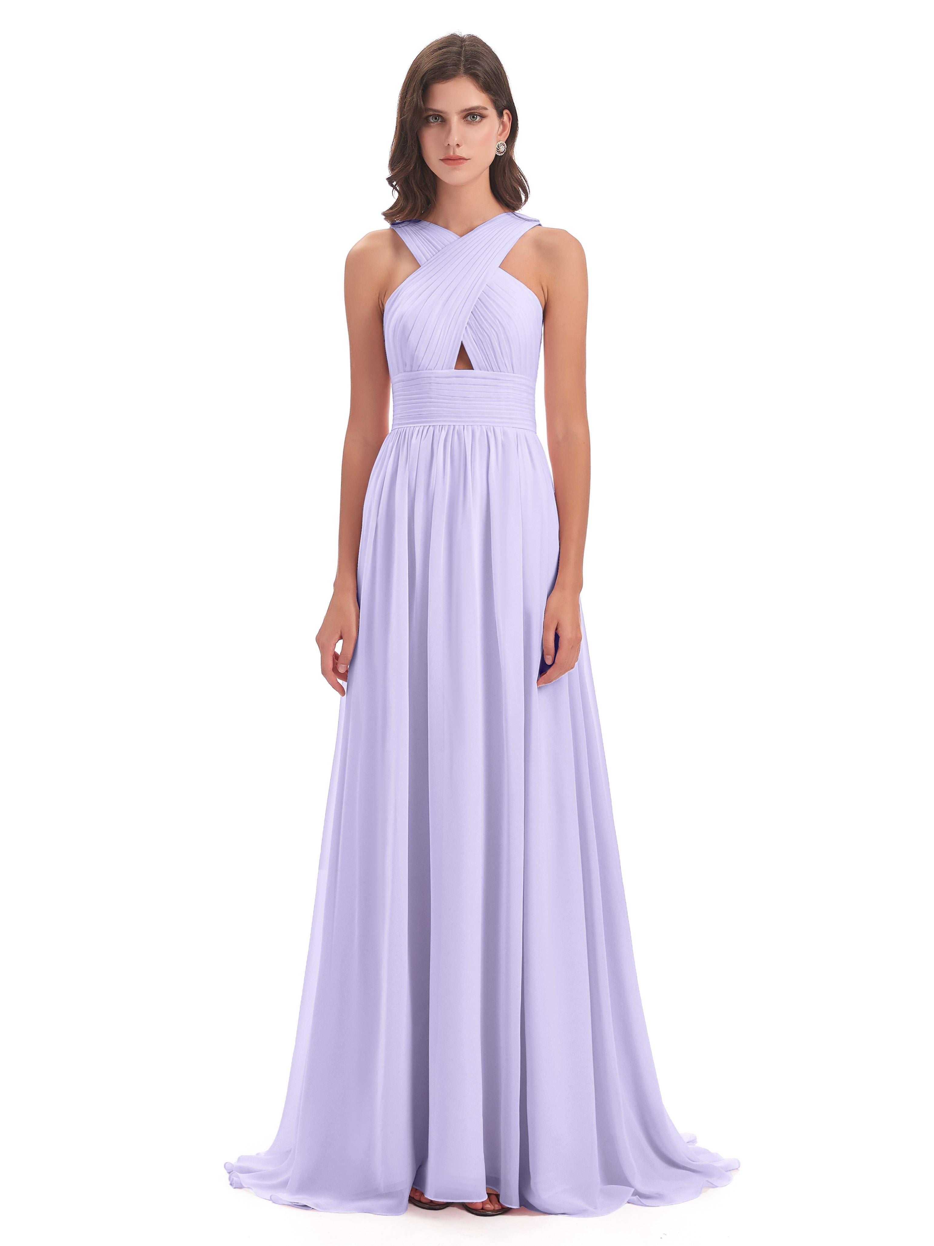 Robe Demoiselle D Honneur Lilas Balayage/Pinceau Traîne Bretelle Mousseline Robes Demoiselle D'Honneur