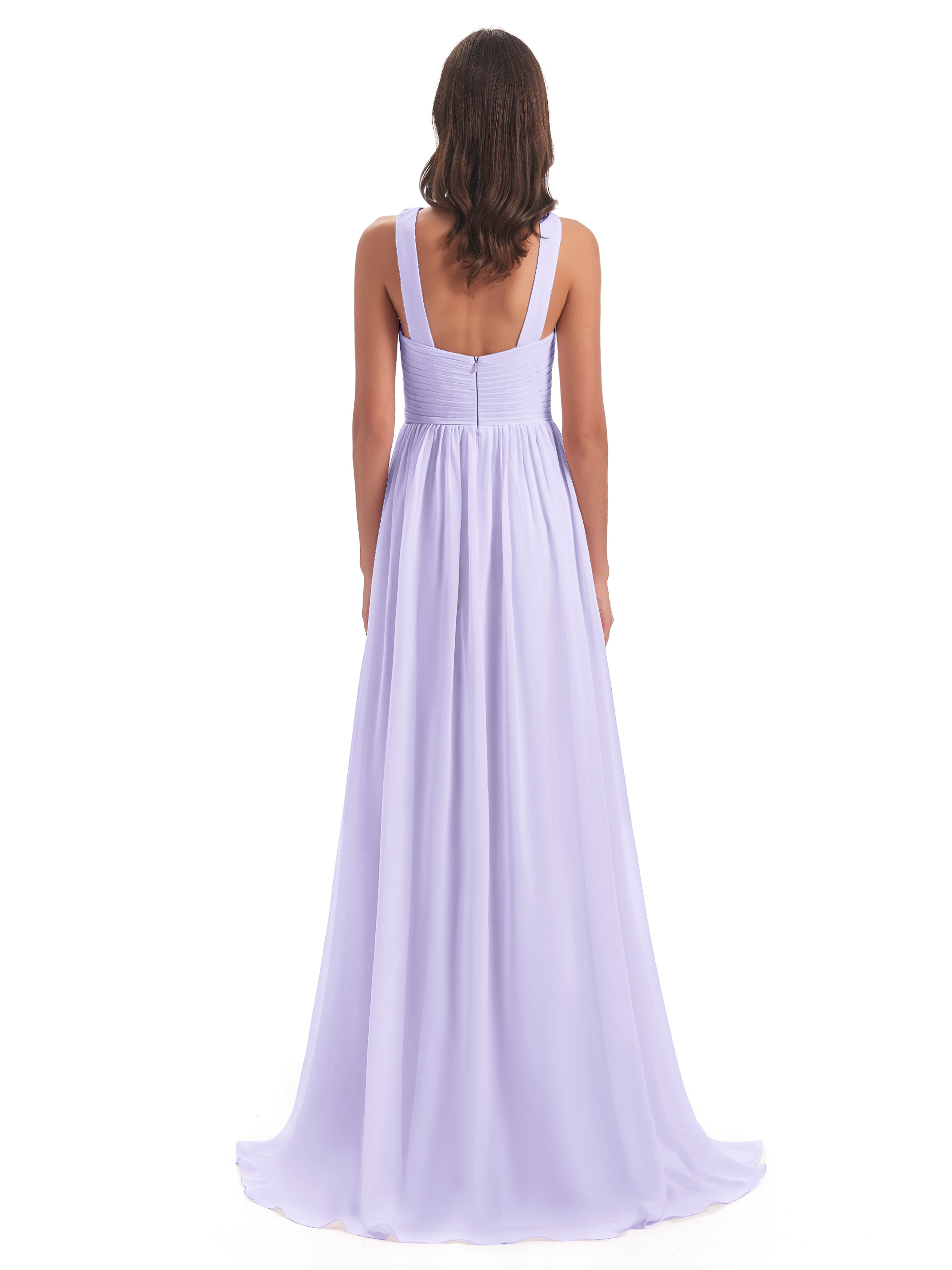 Robe Demoiselle D Honneur Lilas Balayage/Pinceau Traîne Bretelle Mousseline Robes Demoiselle D'Honneur