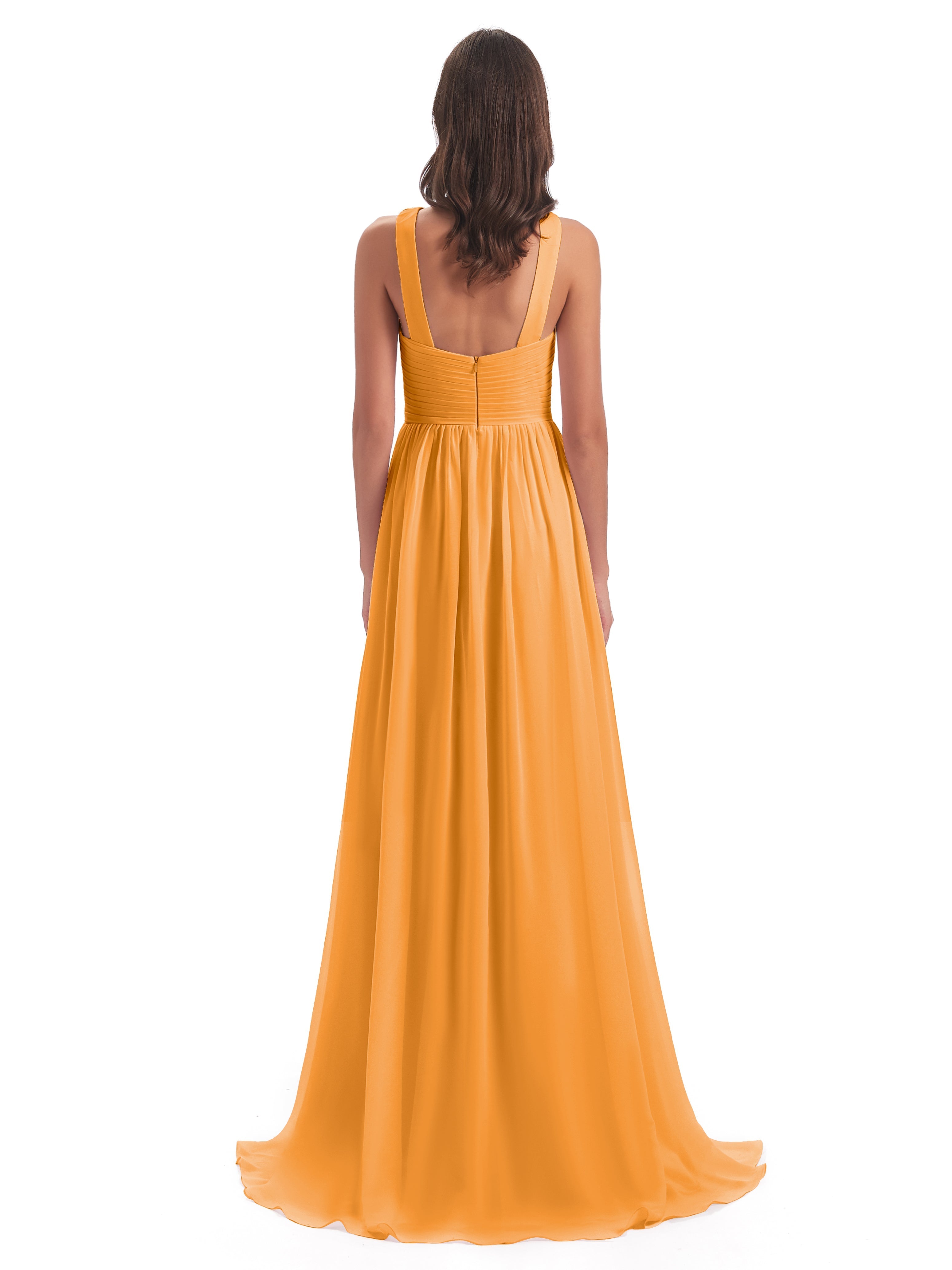 Robes De Demoiselle D'Honneur Mandarine Balayage/Pinceau Traîne Bretelle Mousseline Robes Demoiselle D'Honneur