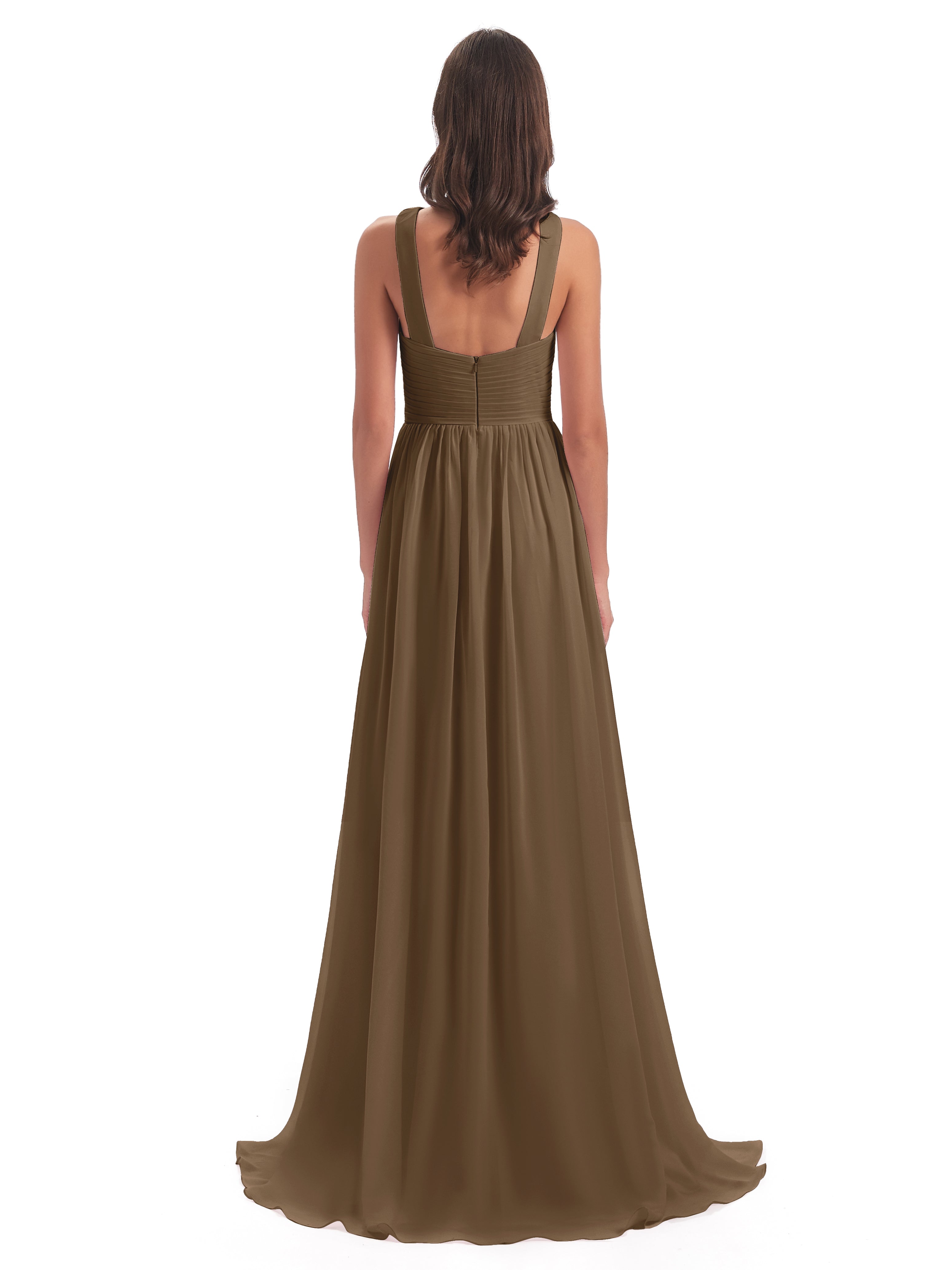 Robe De Demoiselle D'Honneur Moka Balayage/Pinceau Traîne Bretelle Mousseline Robes Demoiselle D'Honneur