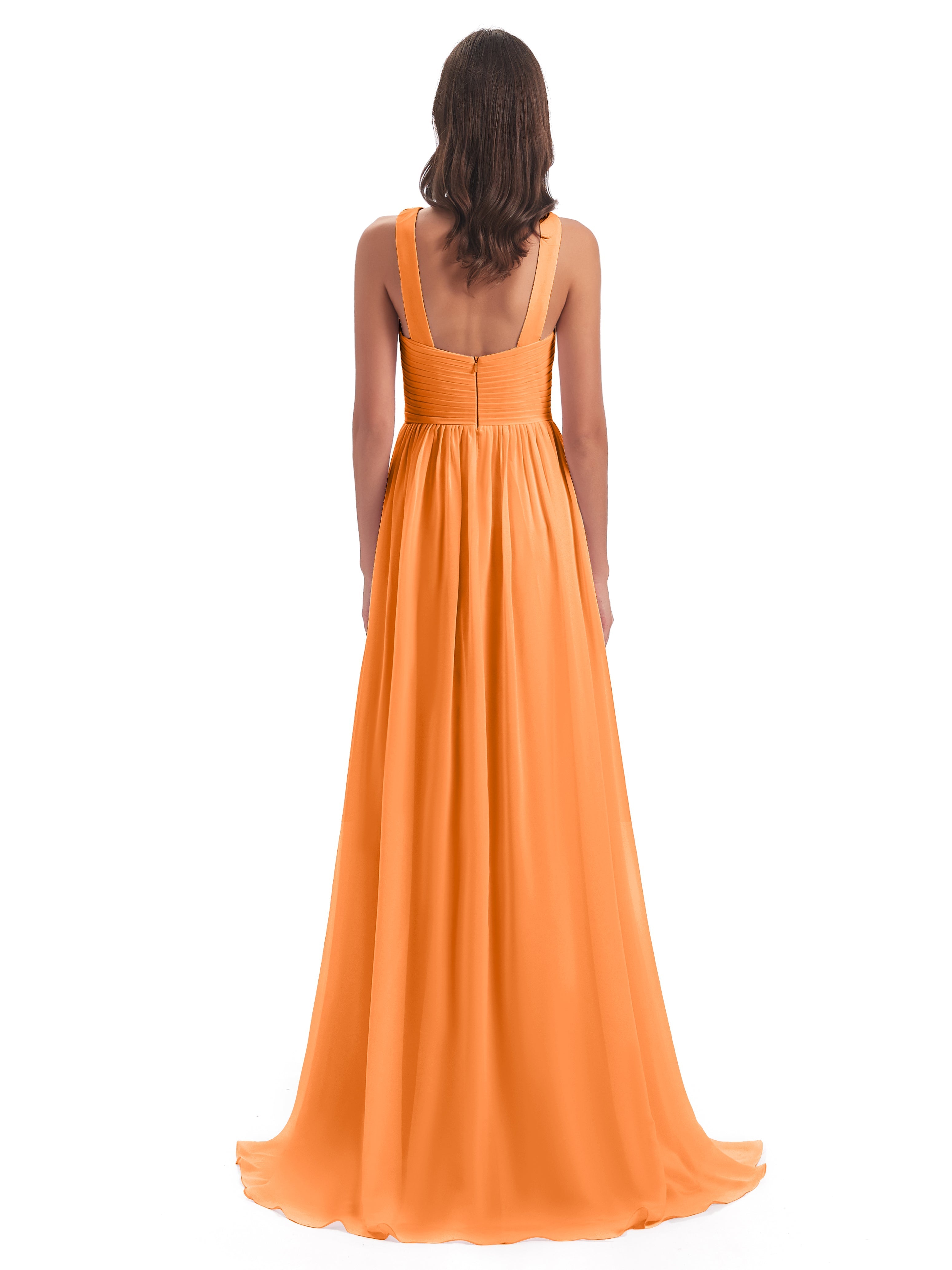 Robes De Demoiselle D'Honneur Orange Balayage/Pinceau Traîne Bretelle Mousseline Robes Demoiselle D'Honneur