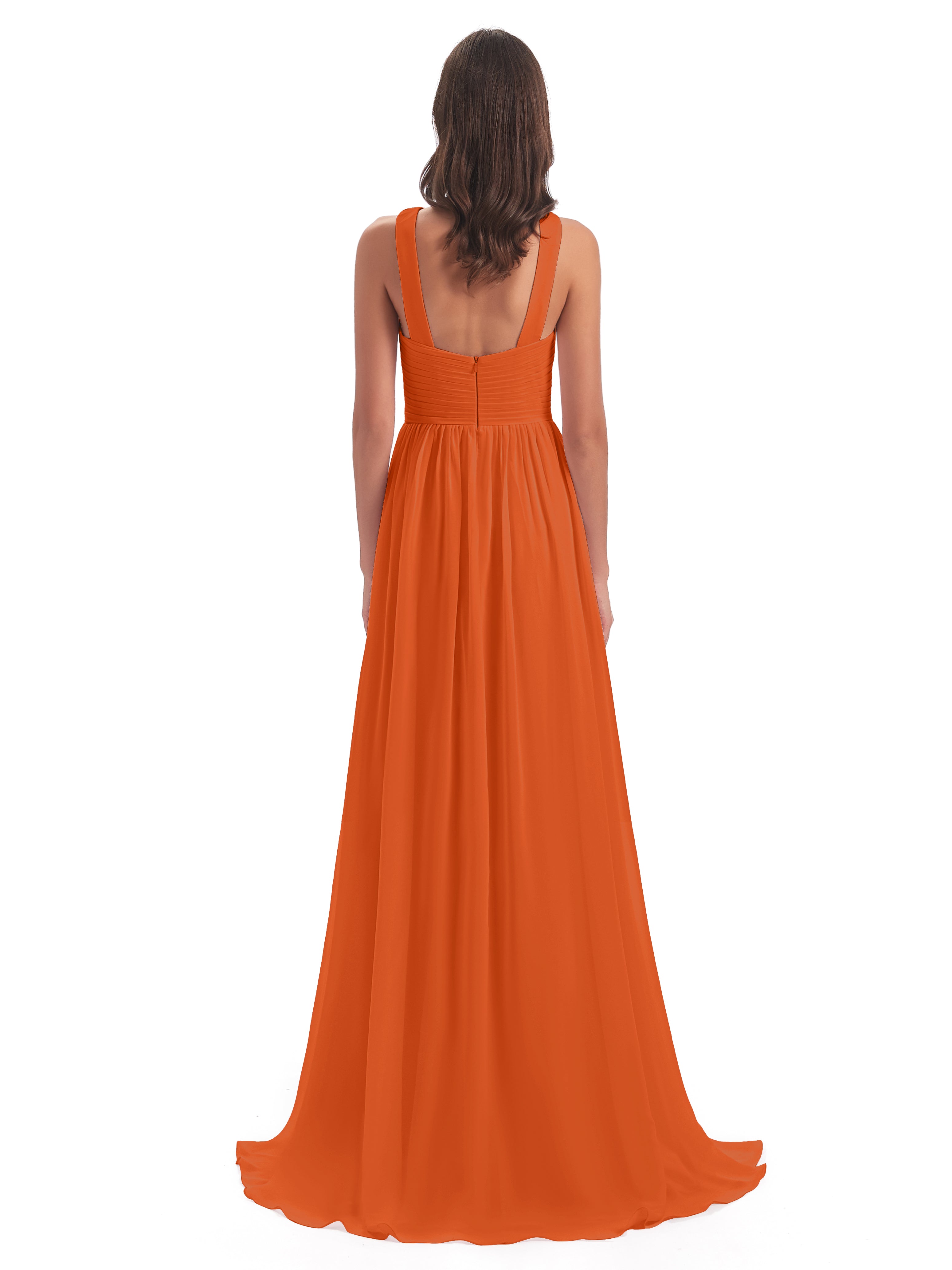 Robes De Demoiselle D'Honneur Orange Brûlé Balayage/Pinceau Traîne Bretelle Mousseline Robes Demoiselle D'Honneur