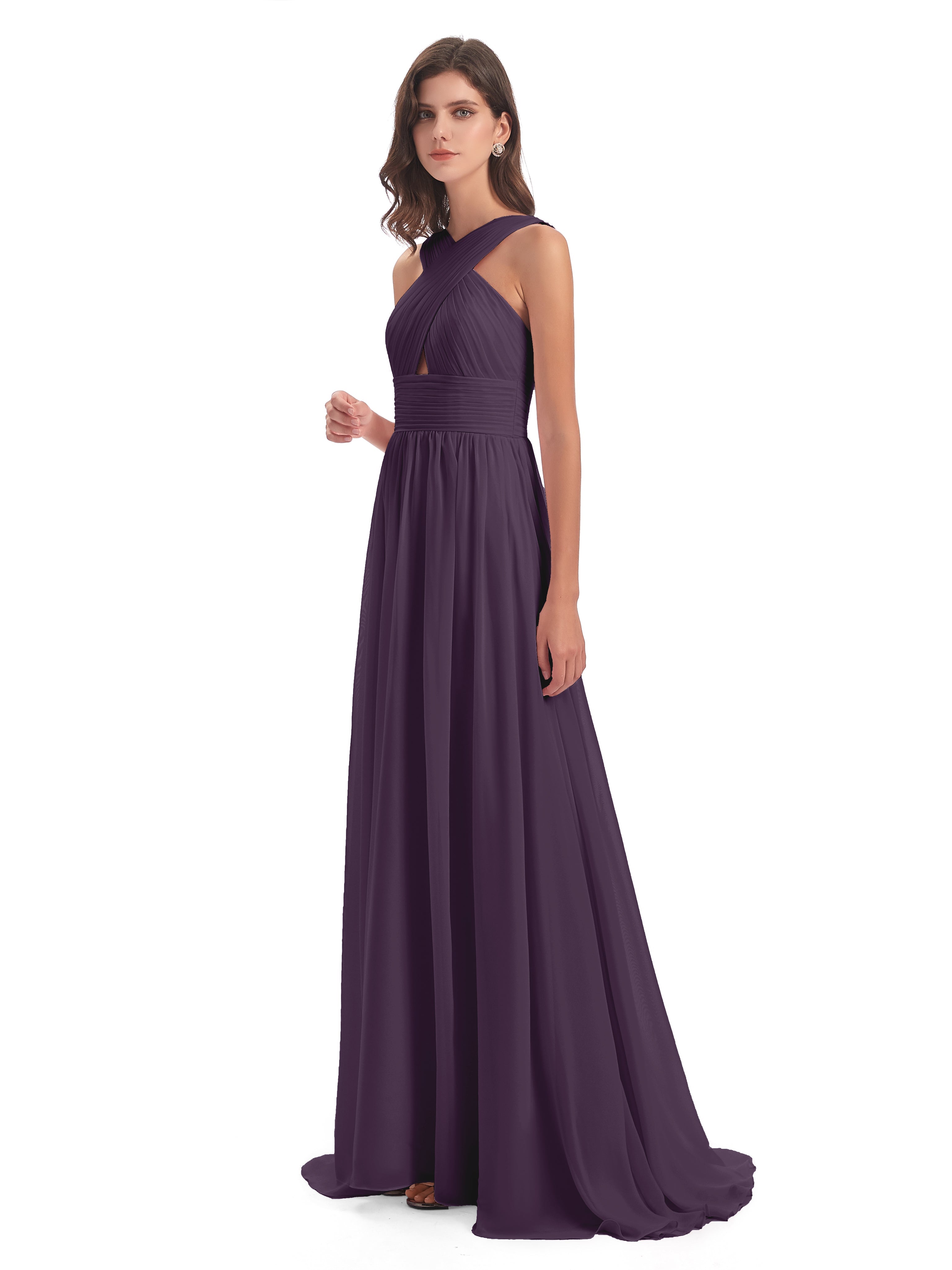 Robe Demoiselle D Honneur Plume Balayage/Pinceau Traîne Bretelle Mousseline Robes Demoiselle D'Honneur