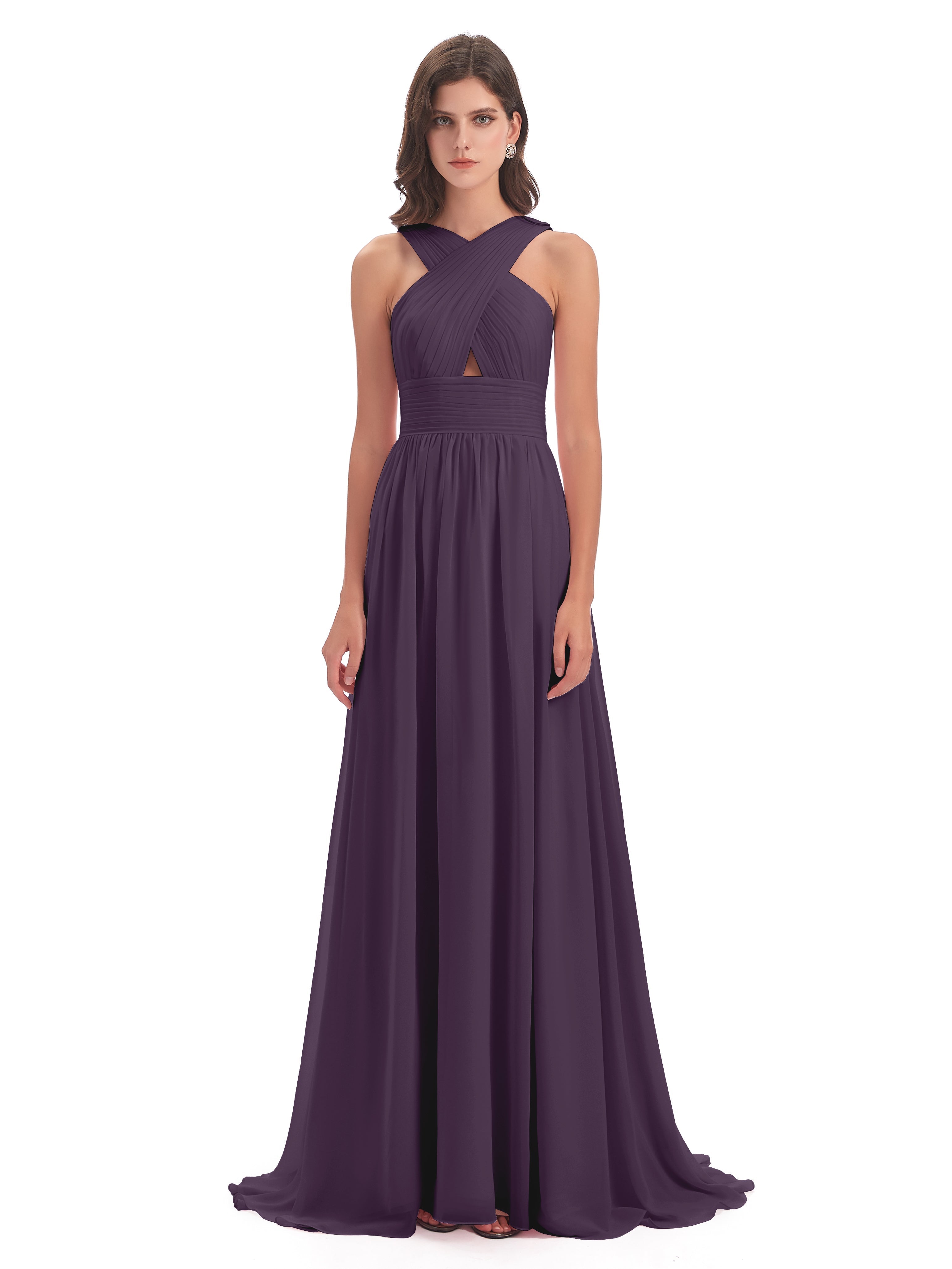 Robe Demoiselle D Honneur Plume Balayage/Pinceau Traîne Bretelle Mousseline Robes Demoiselle D'Honneur