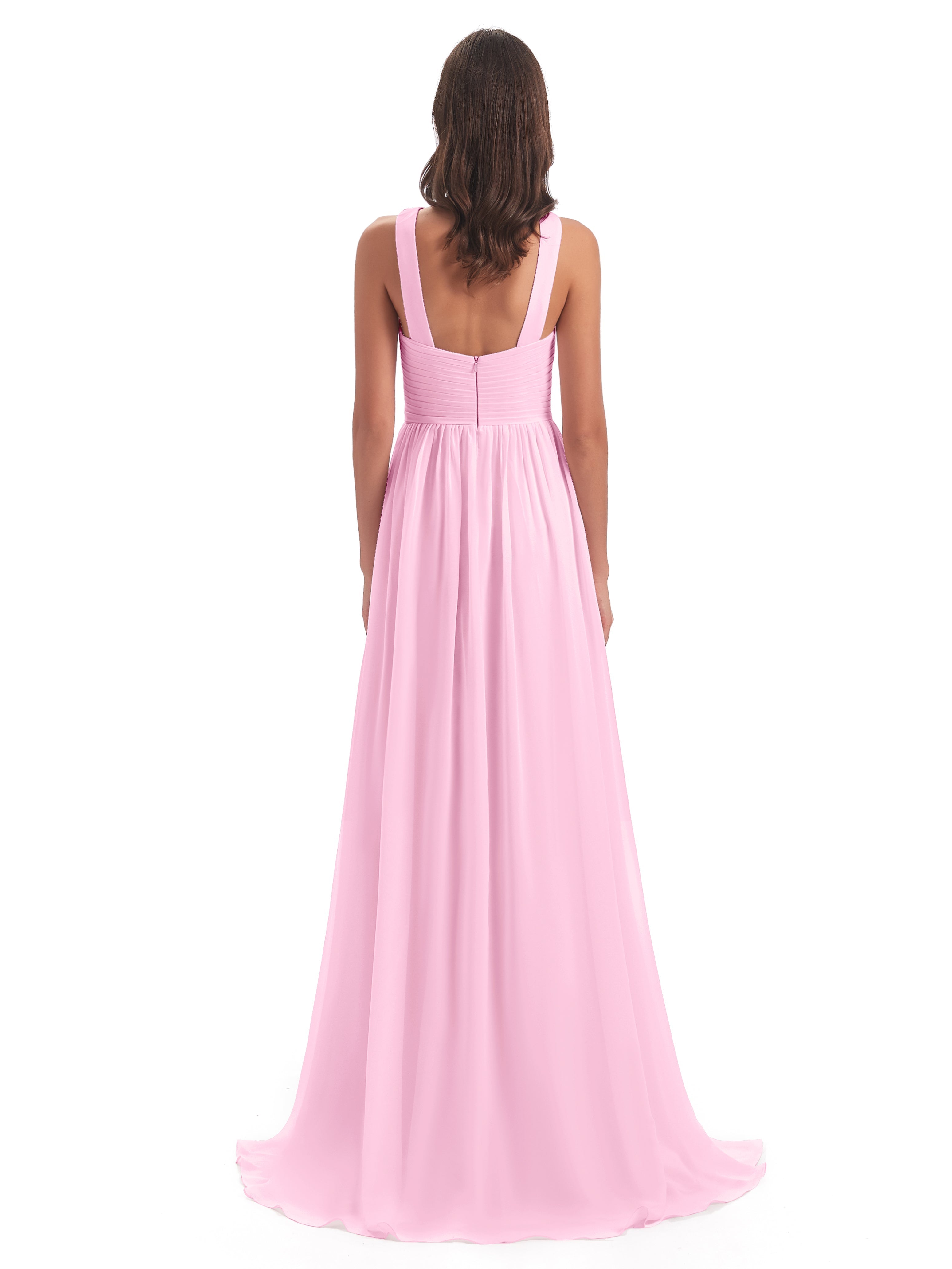 Robe Demoiselle D Honneur Rose Bonbon Balayage/Pinceau Traîne Bretelle Mousseline Robes Demoiselle D'Honneur