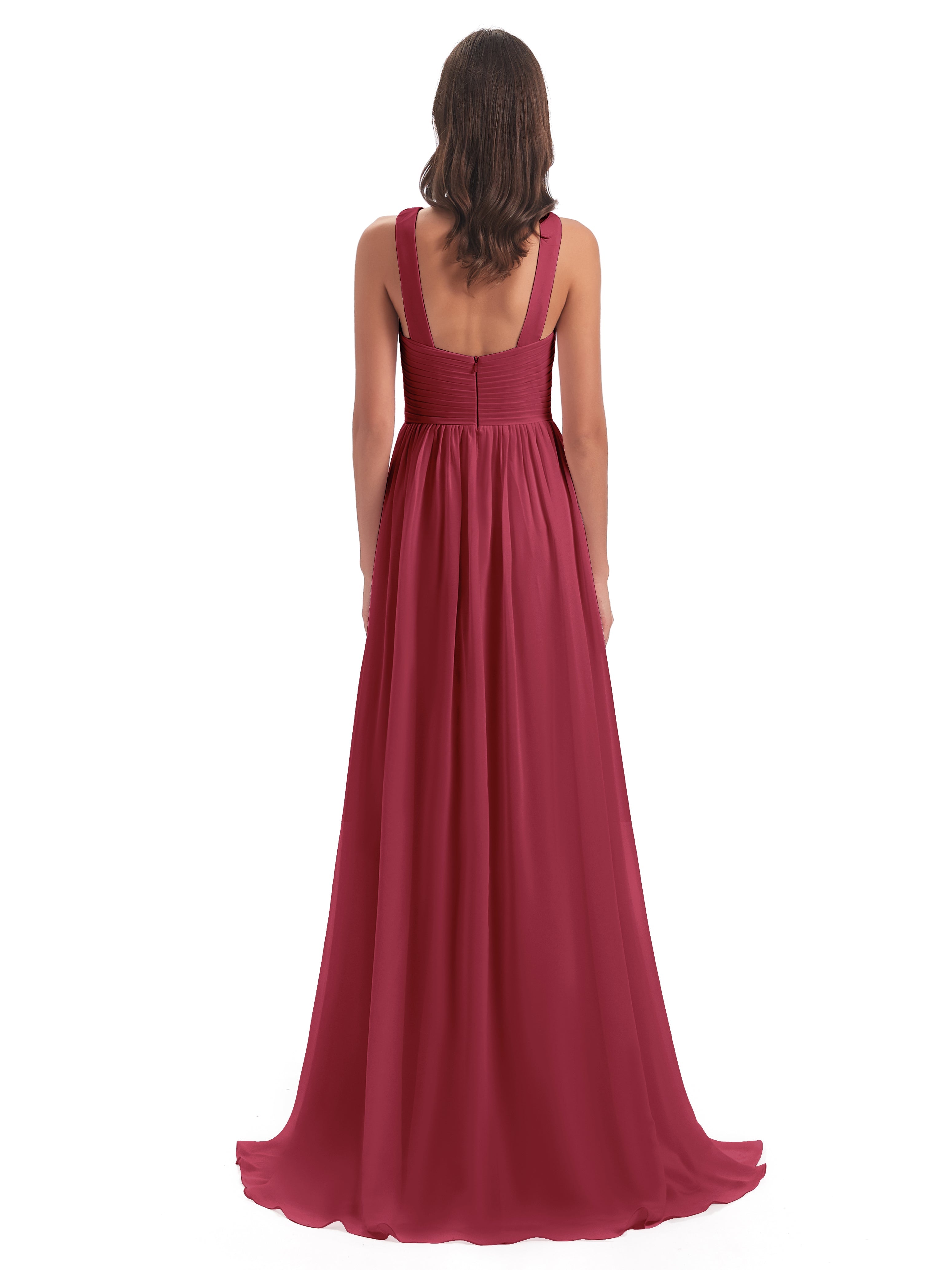 Couleur Rose Cannelle Balayage/Pinceau Traîne Bretelle Mousseline Robes Demoiselle D'Honneur