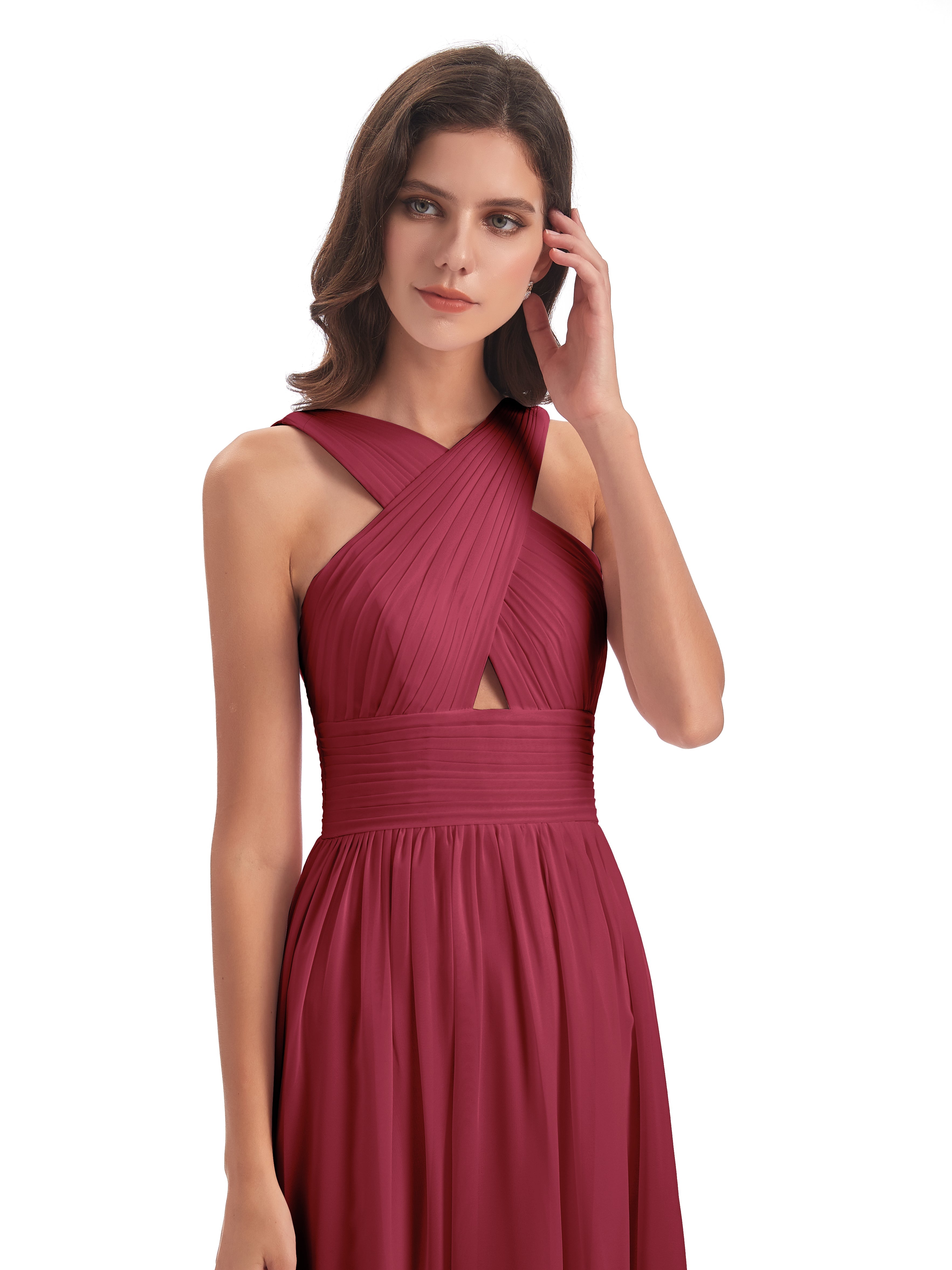 Couleur Rose Cannelle Balayage/Pinceau Traîne Bretelle Mousseline Robes Demoiselle D'Honneur