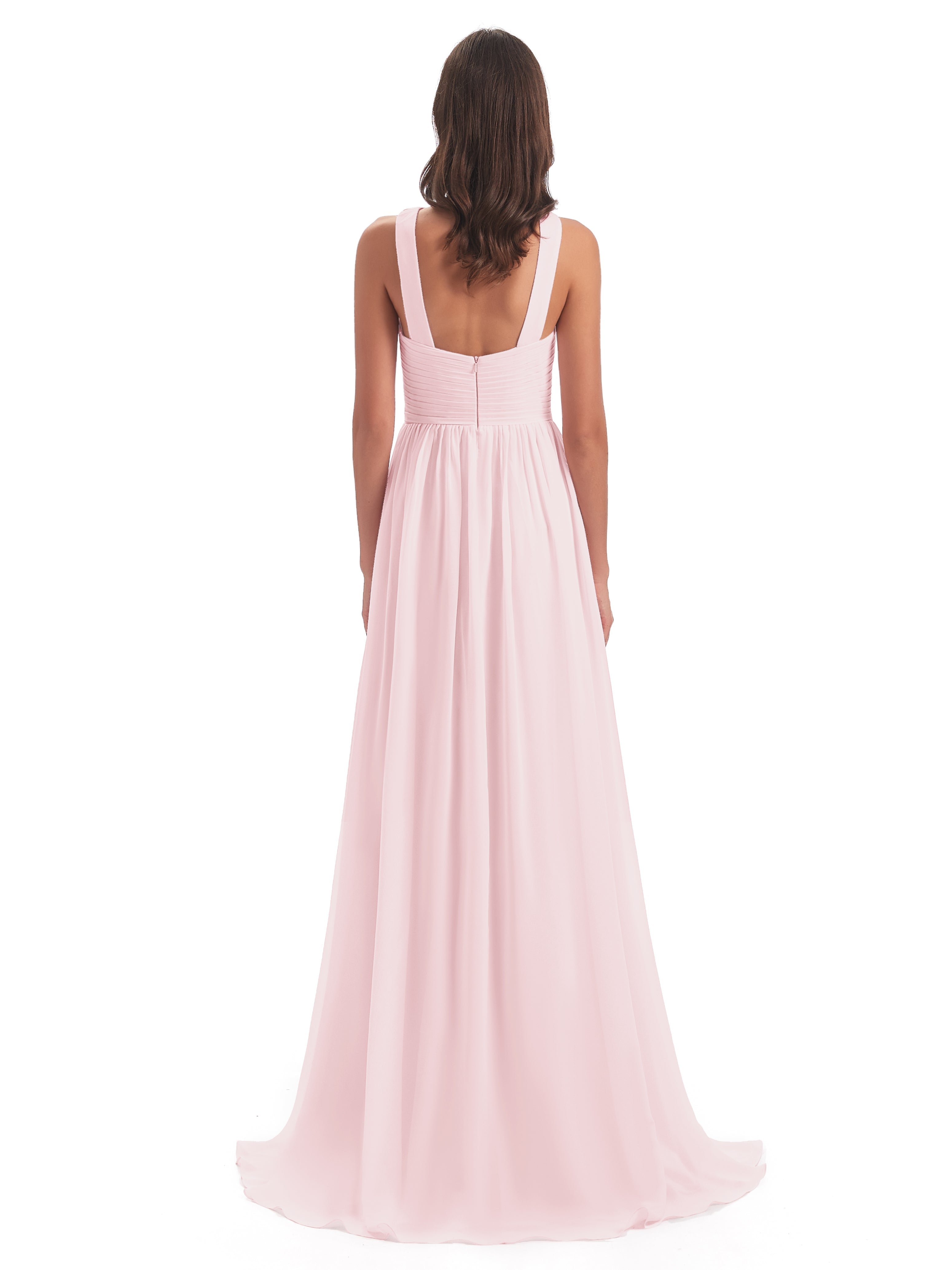 Robe Demoiselle D Honneur Rose Pale Balayage/Pinceau Traîne Bretelle Mousseline Robes Demoiselle D'Honneur
