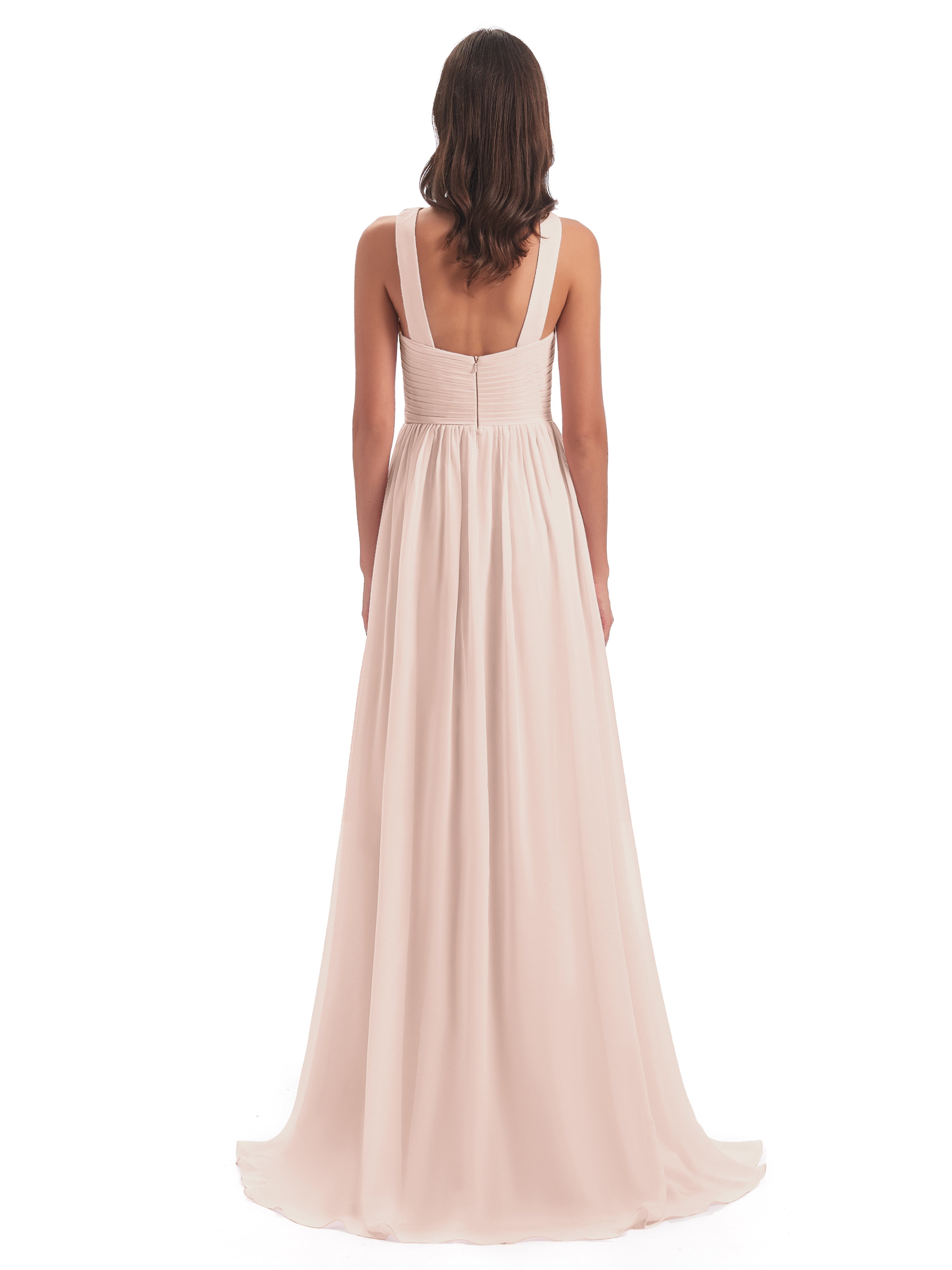 Robe Demoiselle D Honneur Rose Perle Balayage/Pinceau Traîne Bretelle Mousseline Robes Demoiselle D'Honneur