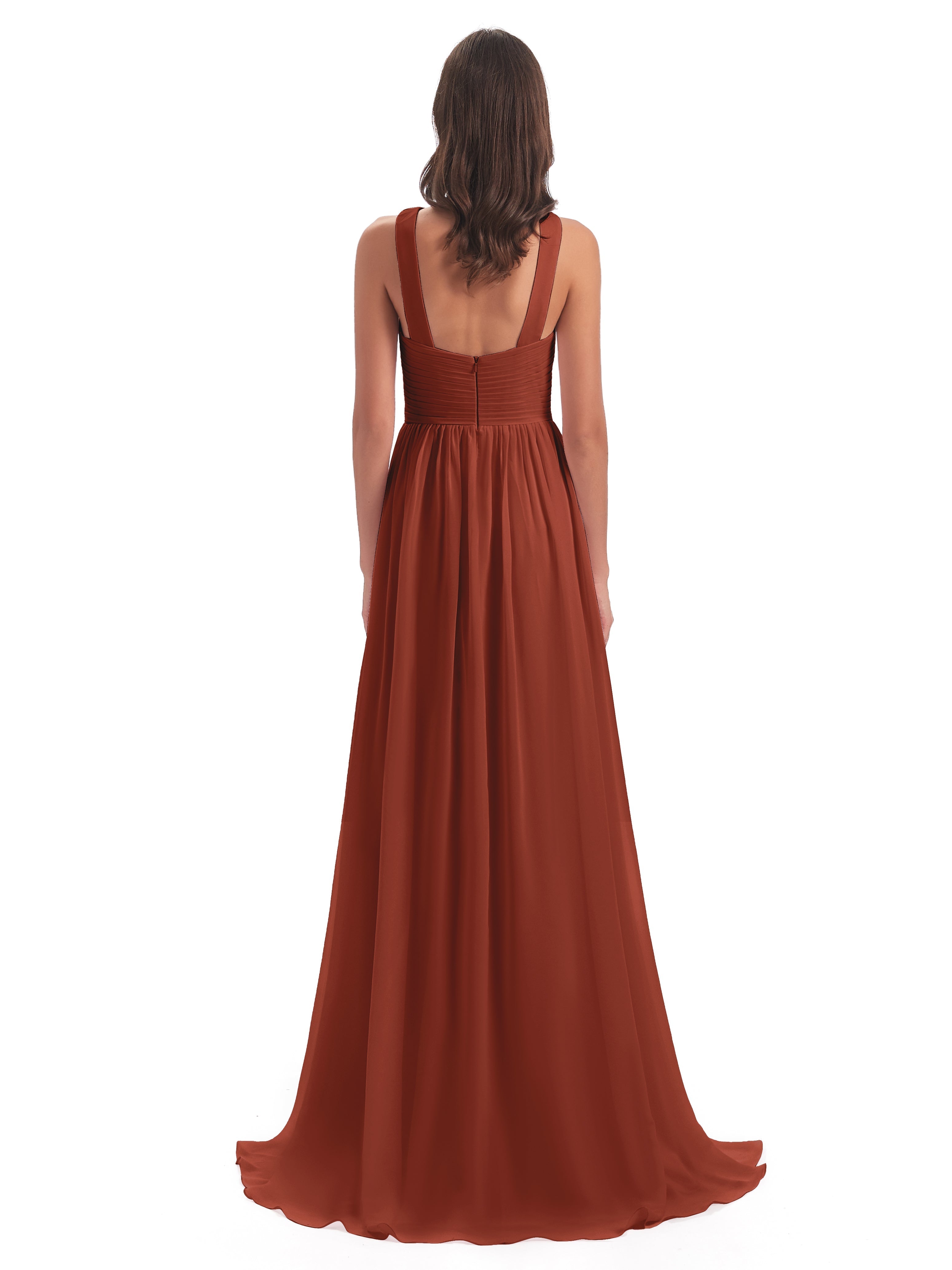 Robes De Demoiselle D'Honneur Couleur Rouille Balayage/Pinceau Traîne Bretelle Mousseline Robes Demoiselle D'Honneur