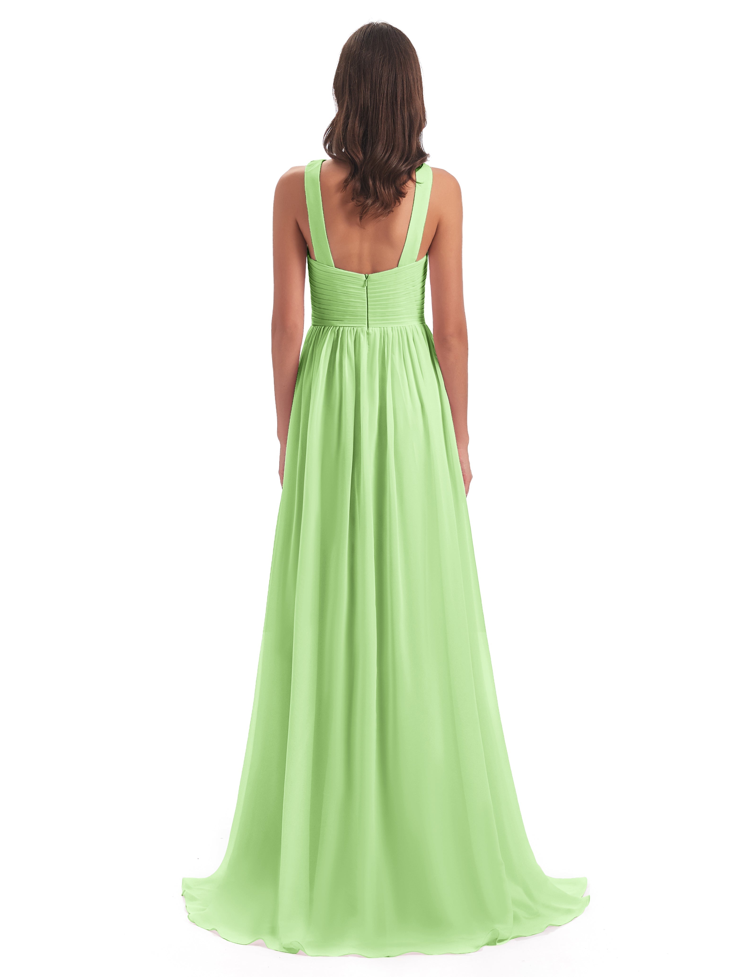 Demoiselle D'Honneur Vert Sauge Balayage/Pinceau Traîne Bretelle Mousseline Robes Demoiselle D'Honneur