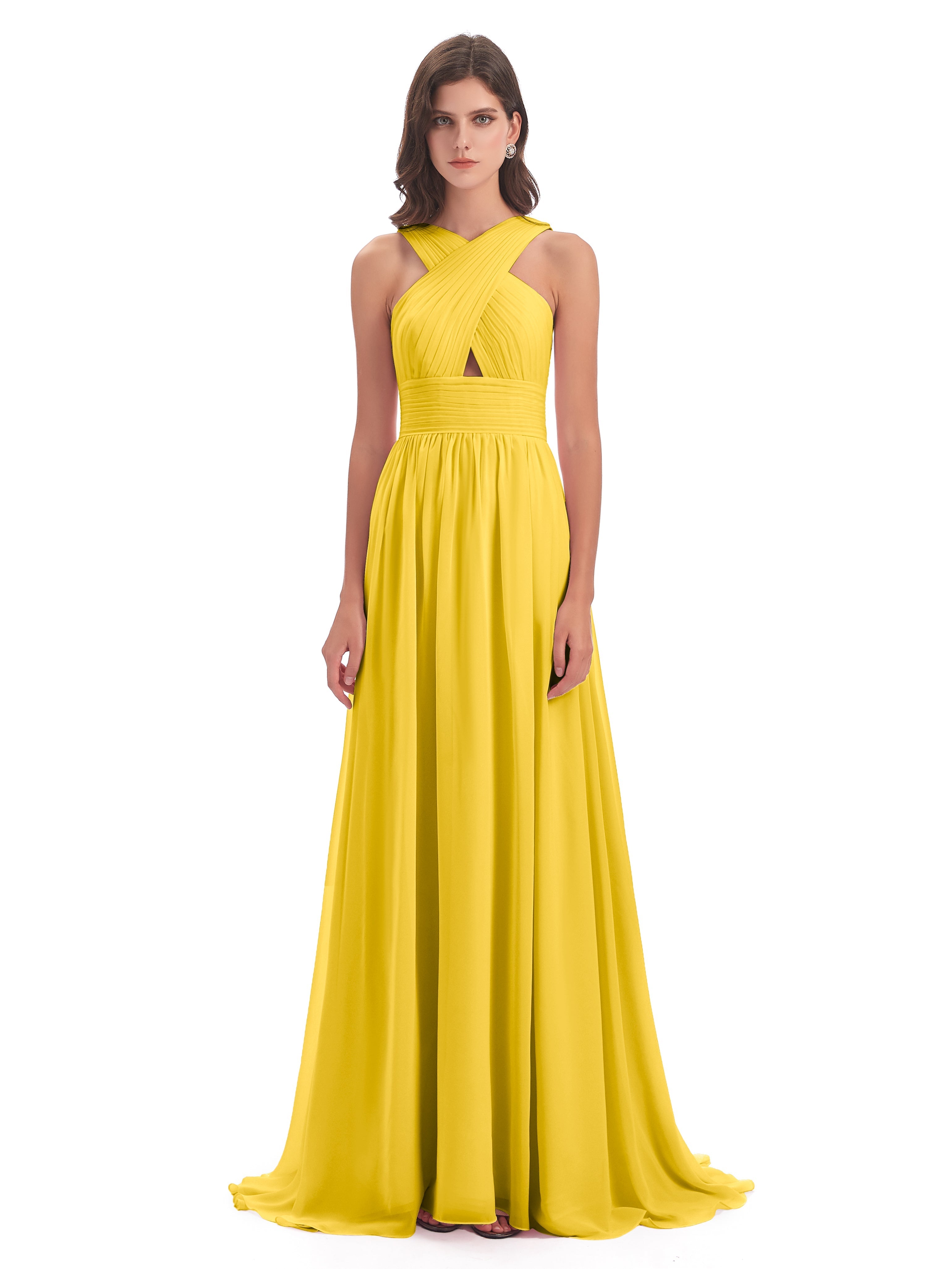 Robe De Demoiselle D'Honneur Souci Balayage/Pinceau Traîne Bretelle Mousseline Robes Demoiselle D'Honneur