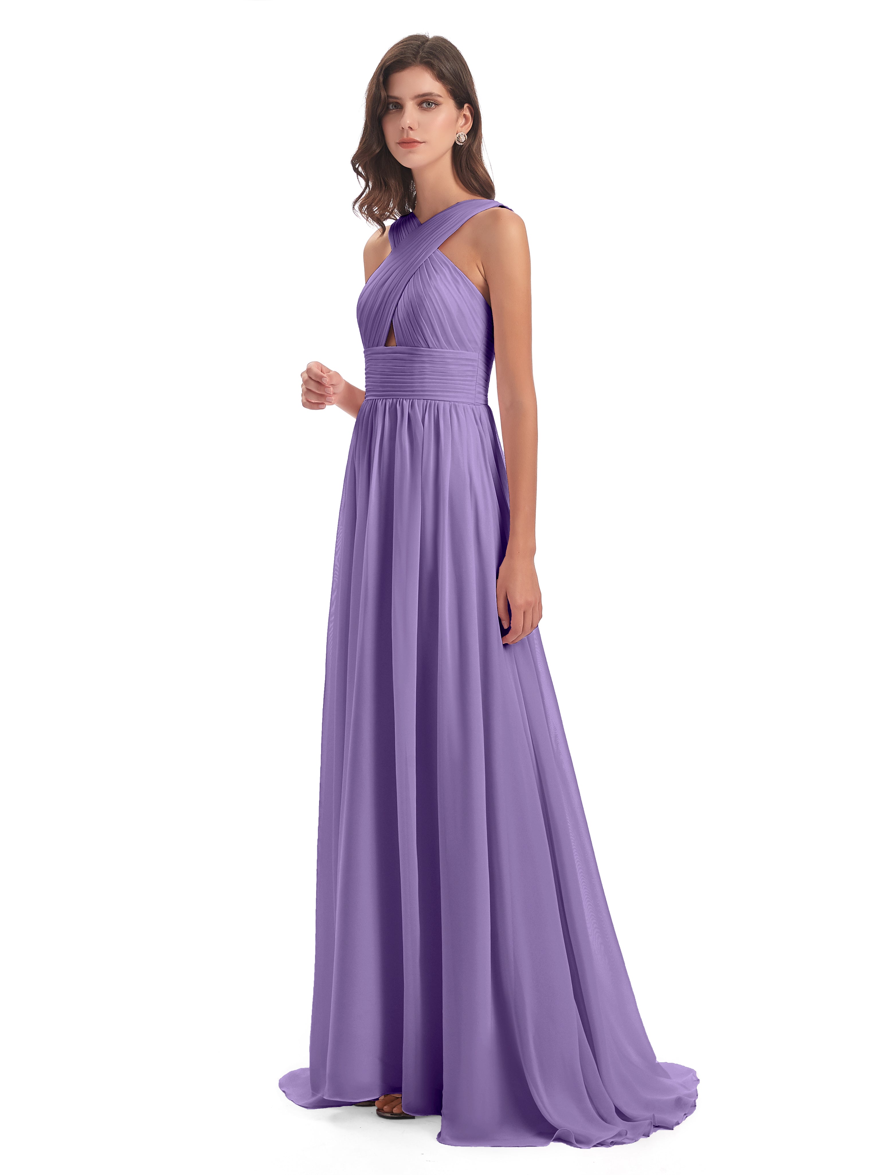 Robes De Demoiselle D'Honneur Tahiti Balayage/Pinceau Traîne Bretelle Mousseline Robes Demoiselle D'Honneur