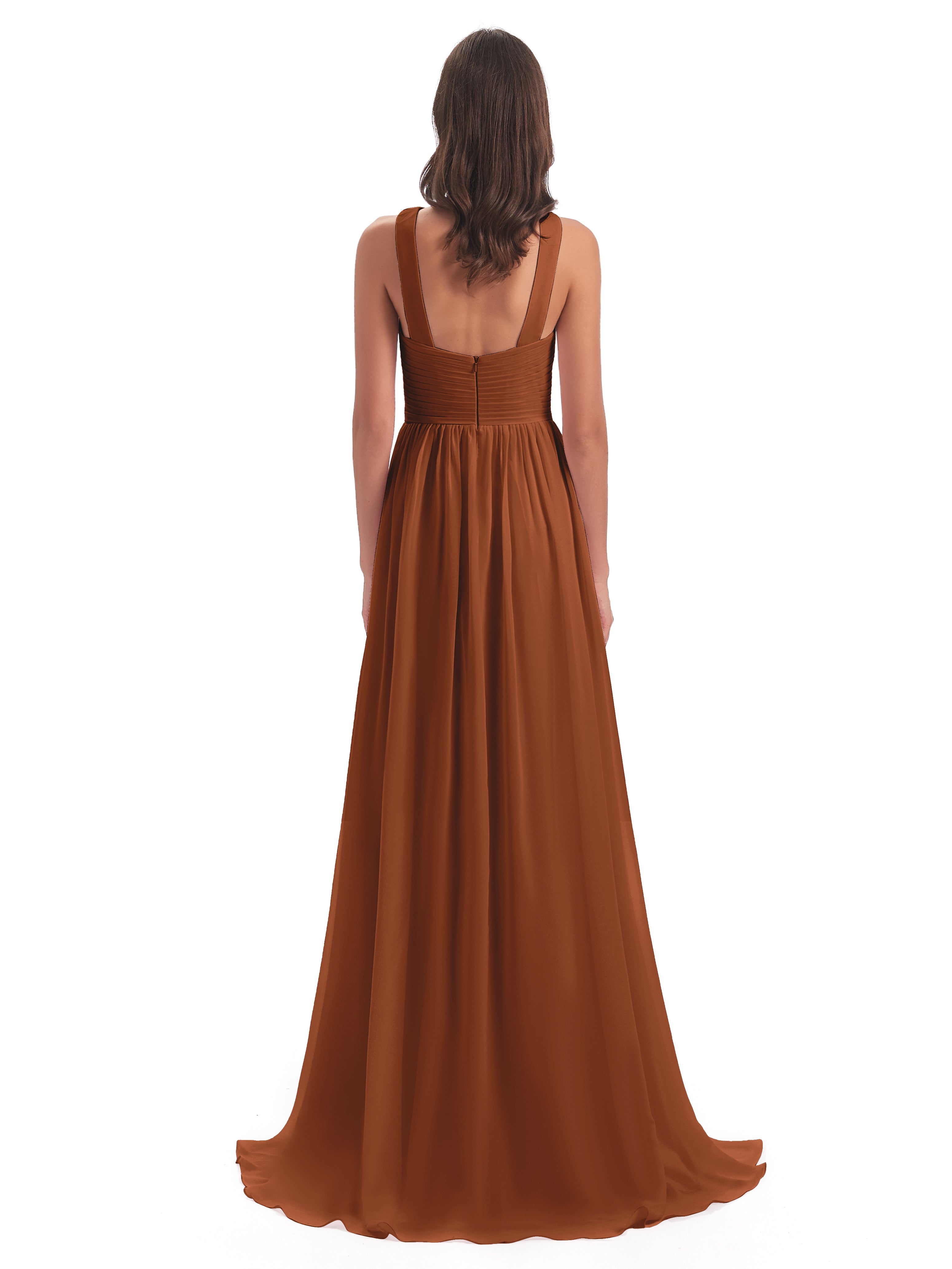 Robes De Demoiselle D'Honneur En Terre Cuite Balayage/Pinceau Traîne Bretelle Mousseline Robes Demoiselle D'Honneur