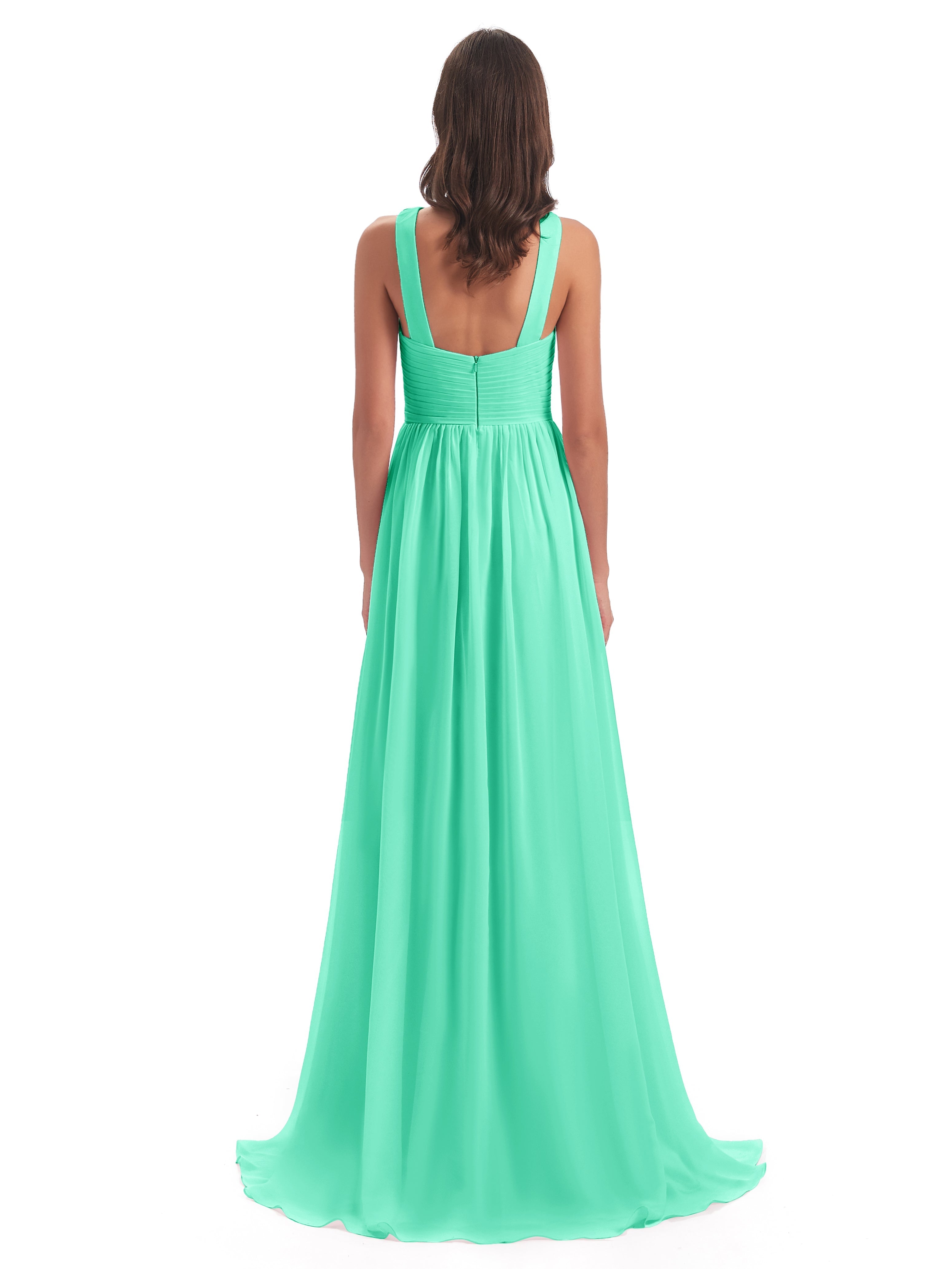 Robes De Demoiselle D'Honneur Turquoise Balayage/Pinceau Traîne Bretelle Mousseline Robes Demoiselle D'Honneur