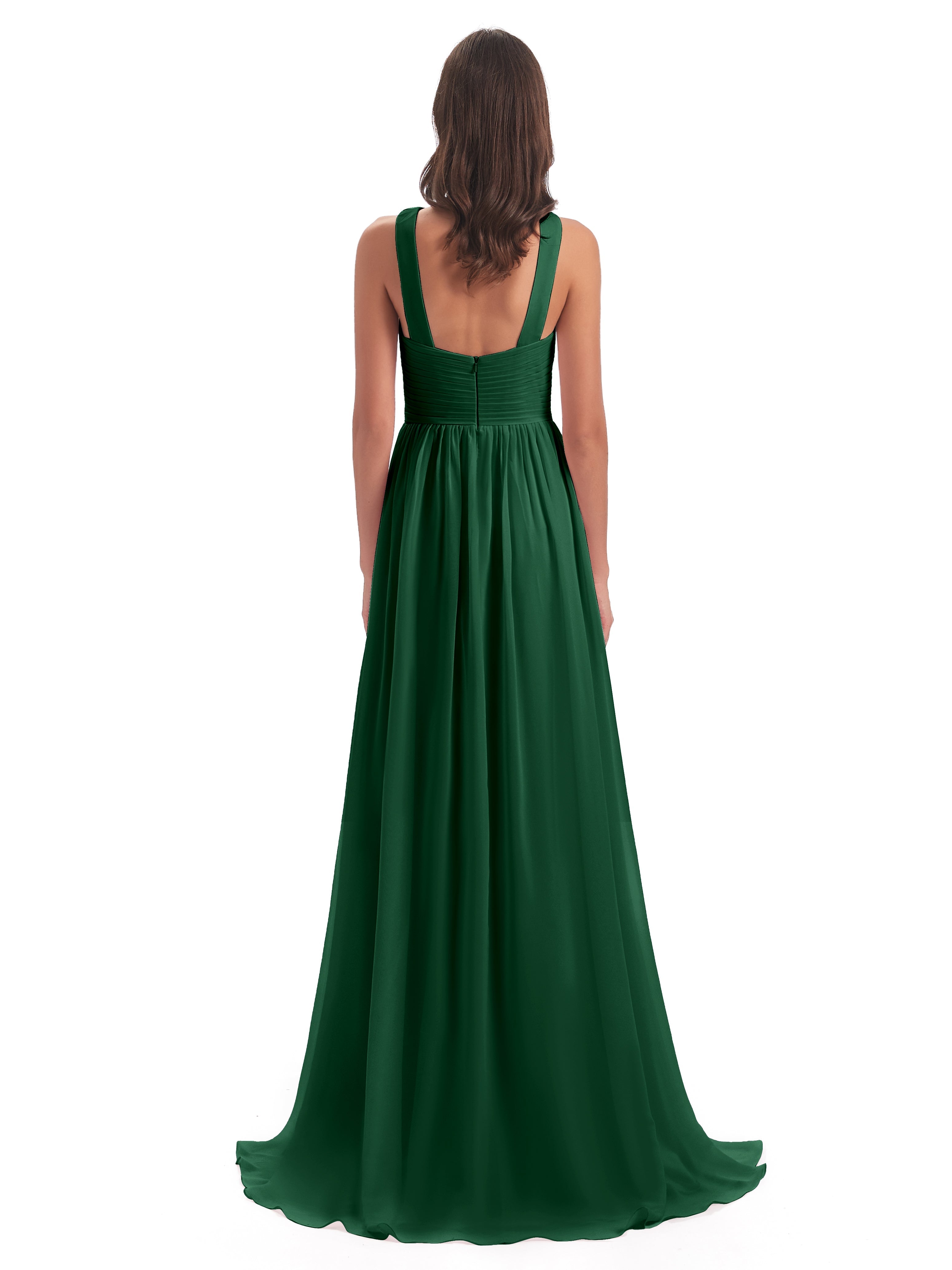 Robes De Demoiselle D'Honneur Vert Foncé Balayage/Pinceau Traîne Bretelle Mousseline Robes Demoiselle D'Honneur
