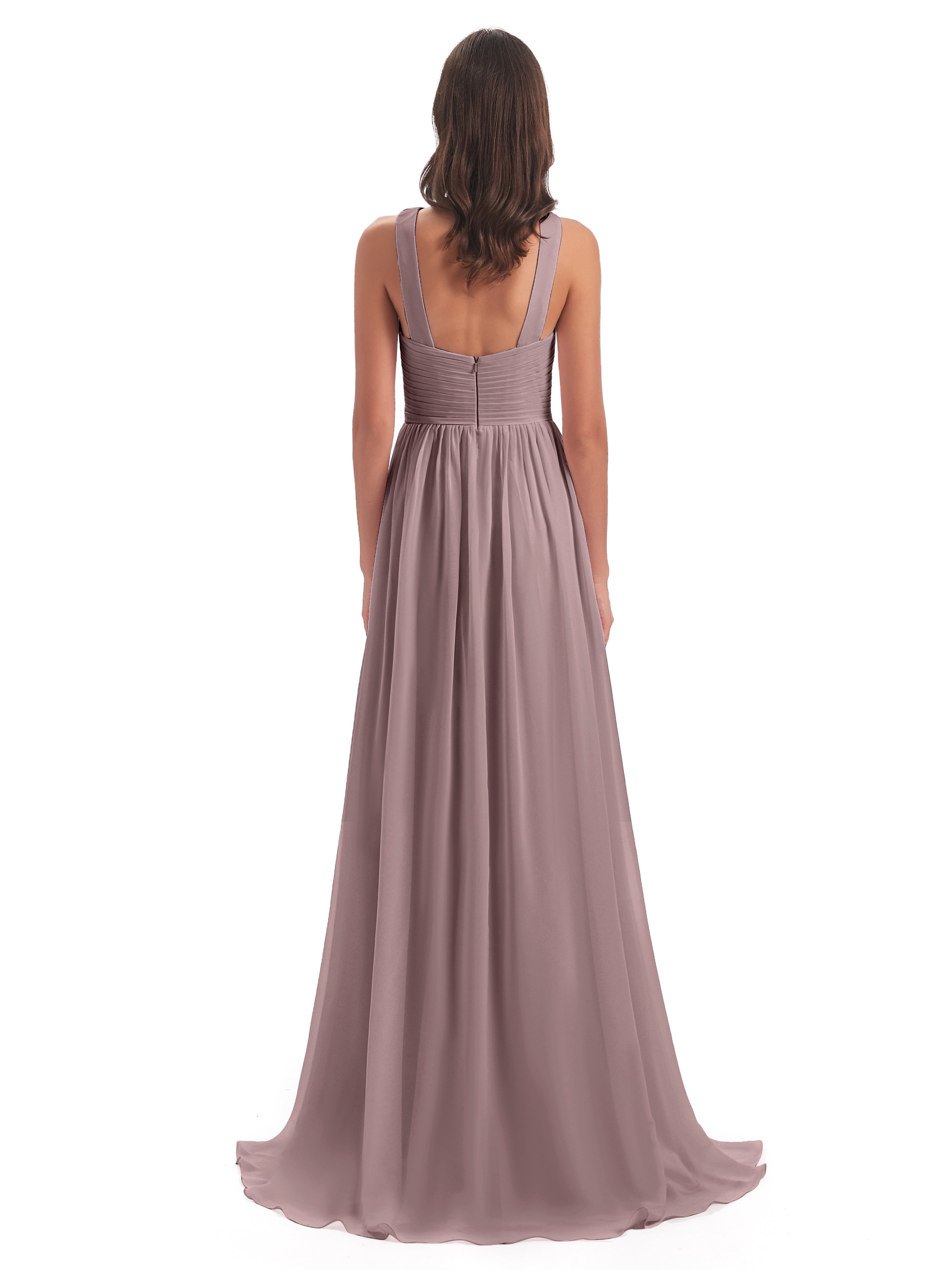 Robes De Demoiselle D'Honneur Mauve Foncé Balayage/Pinceau Traîne Bretelle Mousseline Robes Demoiselle D'Honneur