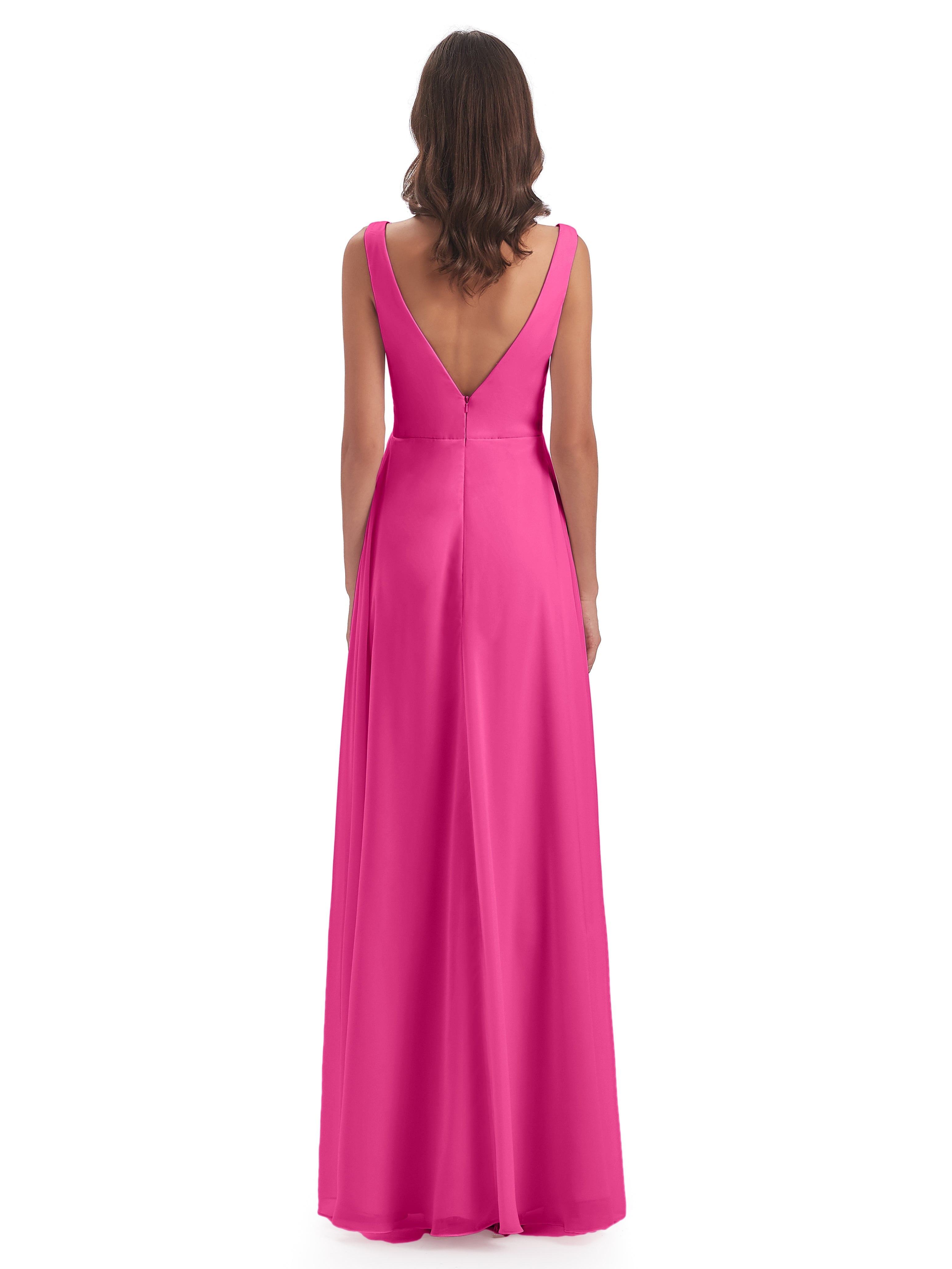 Robe Demoiselle D Honneur Azalée Col V Fendue Mousseline Robes Demoiselle D'Honneur