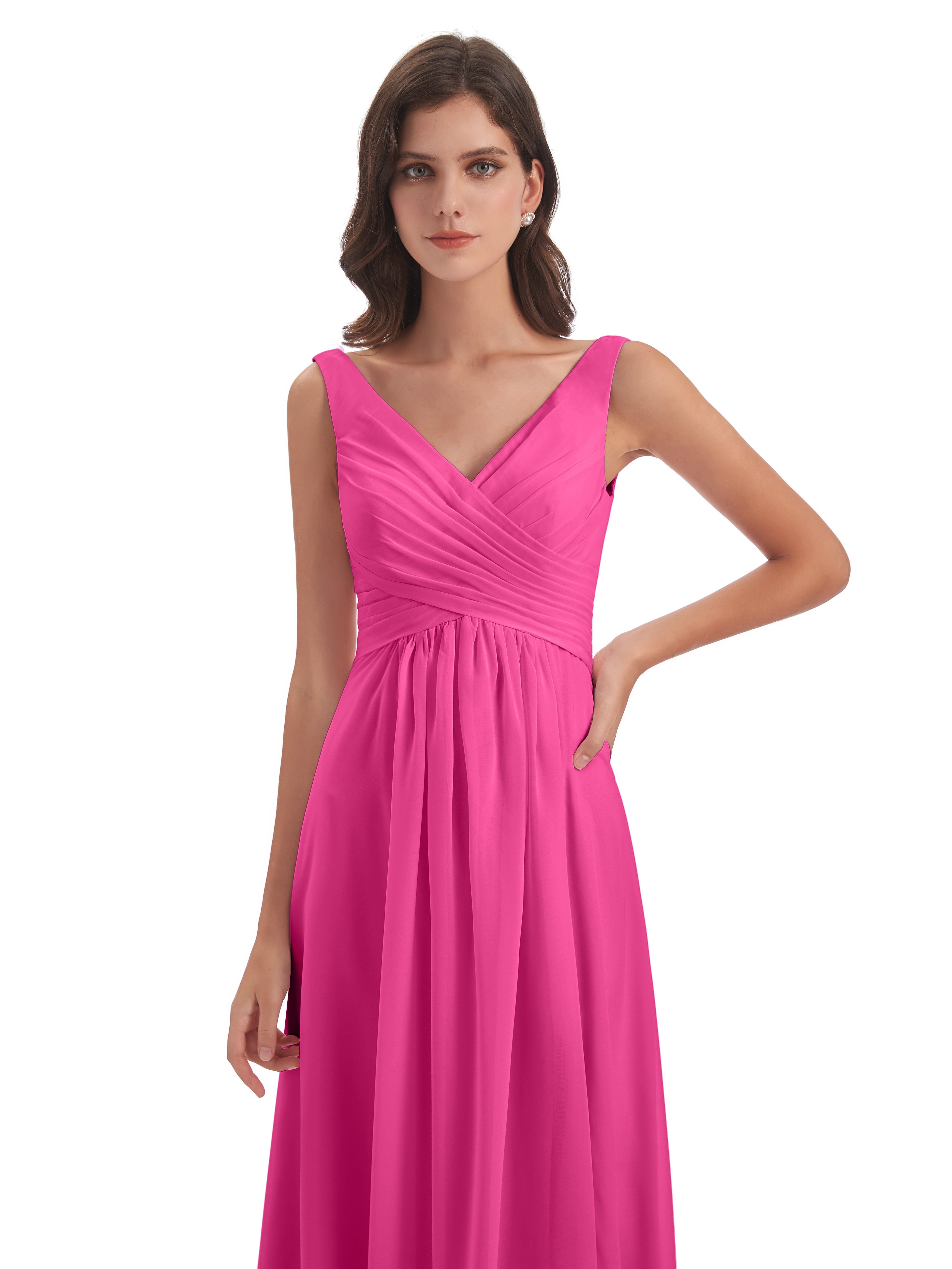 Robe Demoiselle D Honneur Azalée Col V Fendue Mousseline Robes Demoiselle D'Honneur