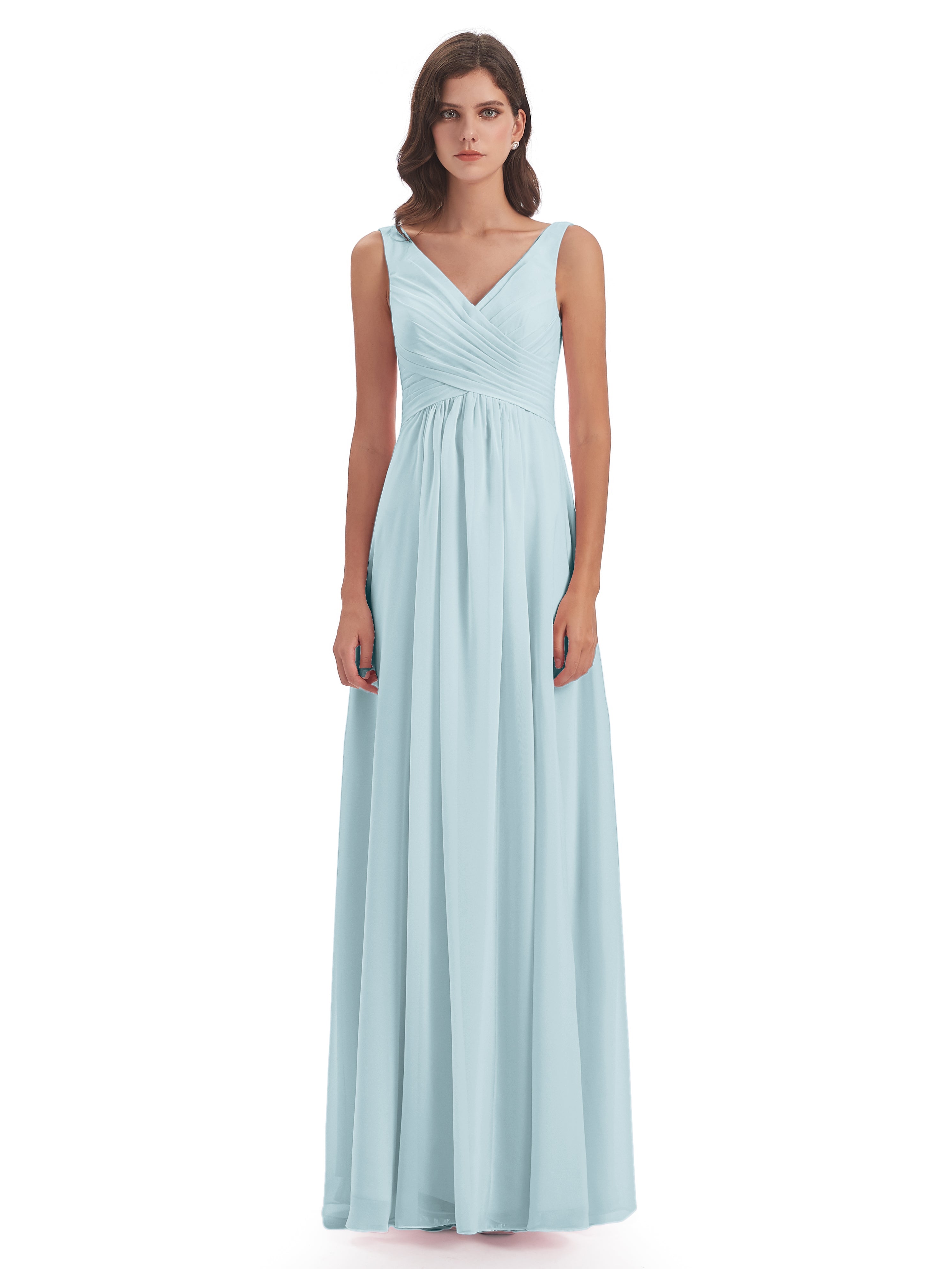 Robe De Demoiselle D'Honneur Brume Col V Fendue Mousseline Robes Demoiselle D'Honneur