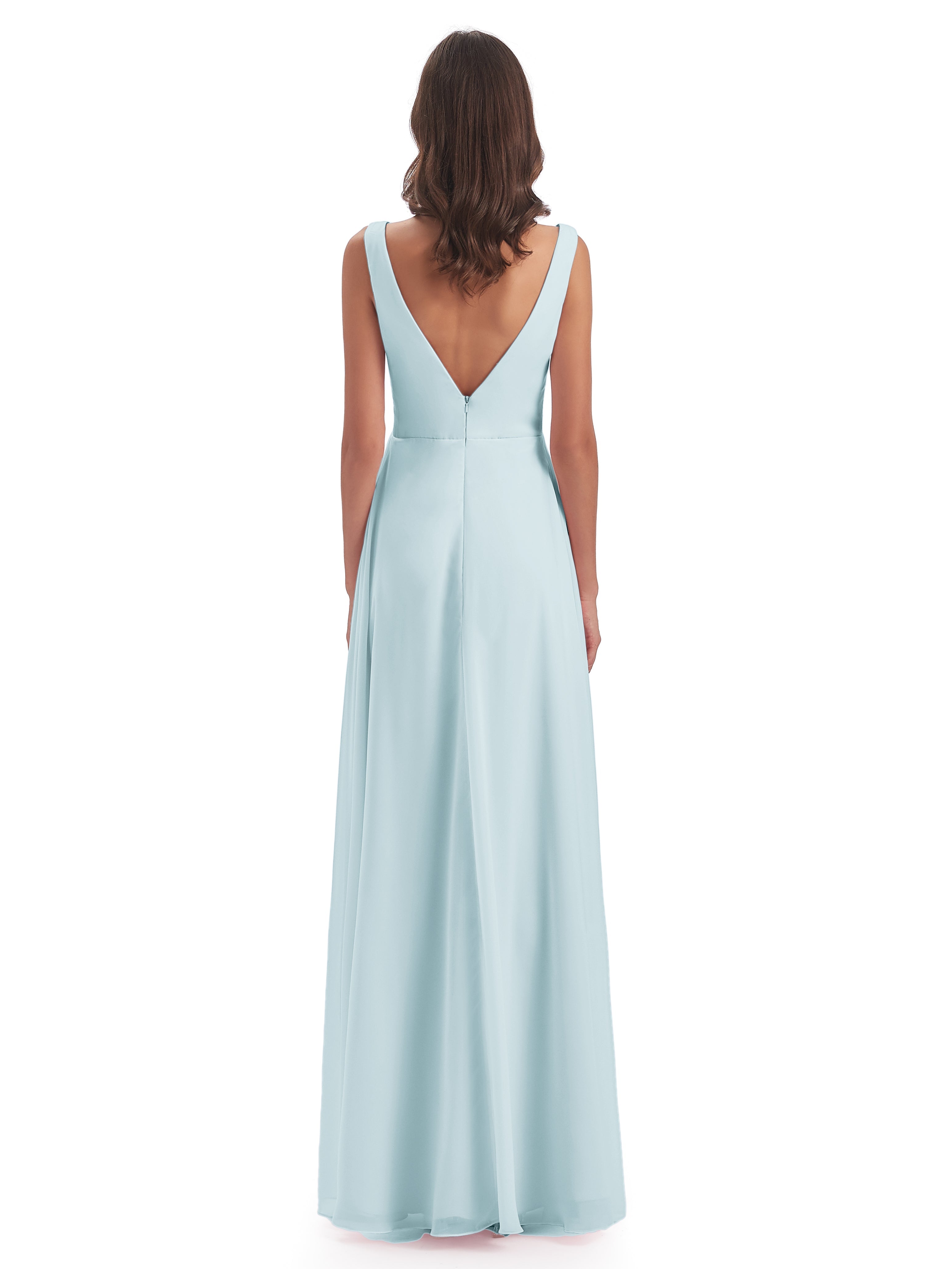 Robe De Demoiselle D'Honneur Brume Col V Fendue Mousseline Robes Demoiselle D'Honneur