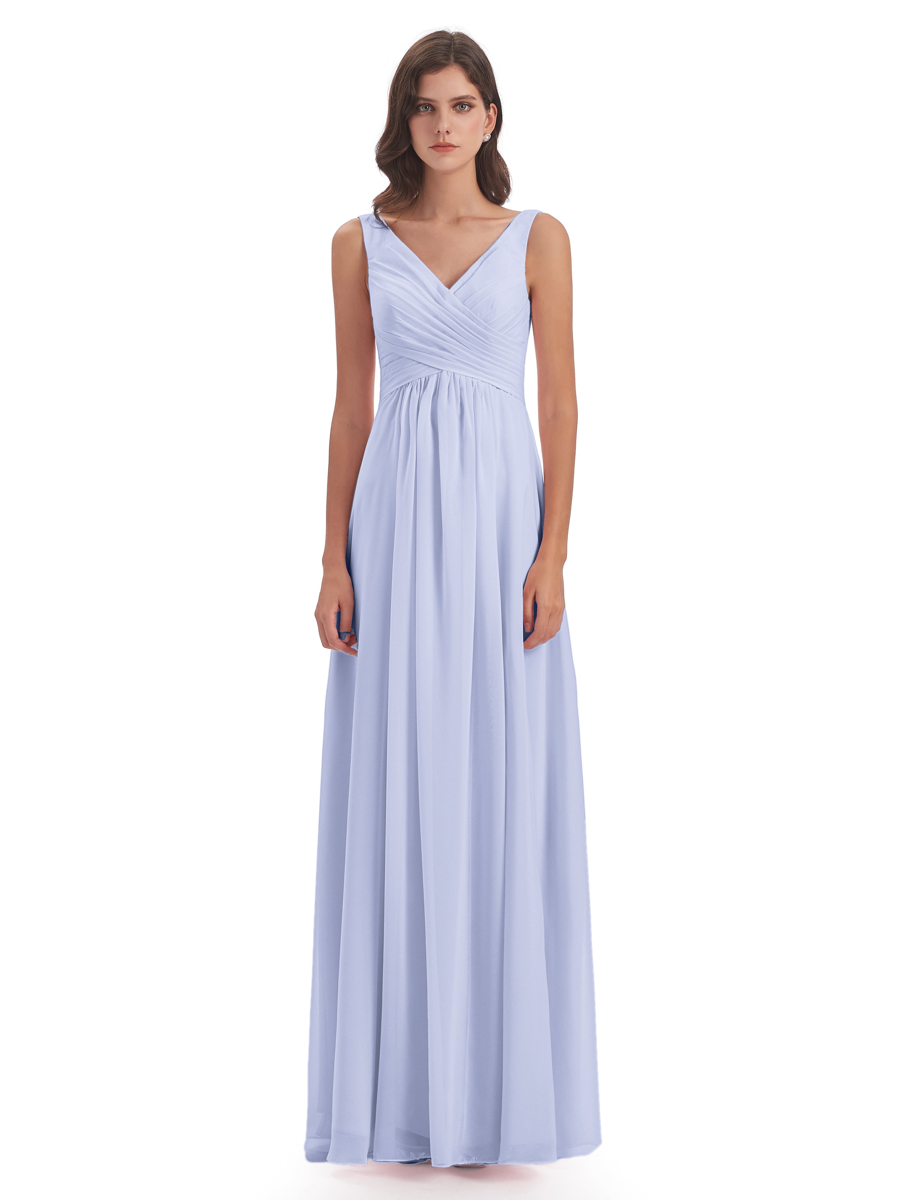 Robe Demoiselle D Honneur Lavande Col V Fendue Mousseline Robes Demoiselle D'Honneur