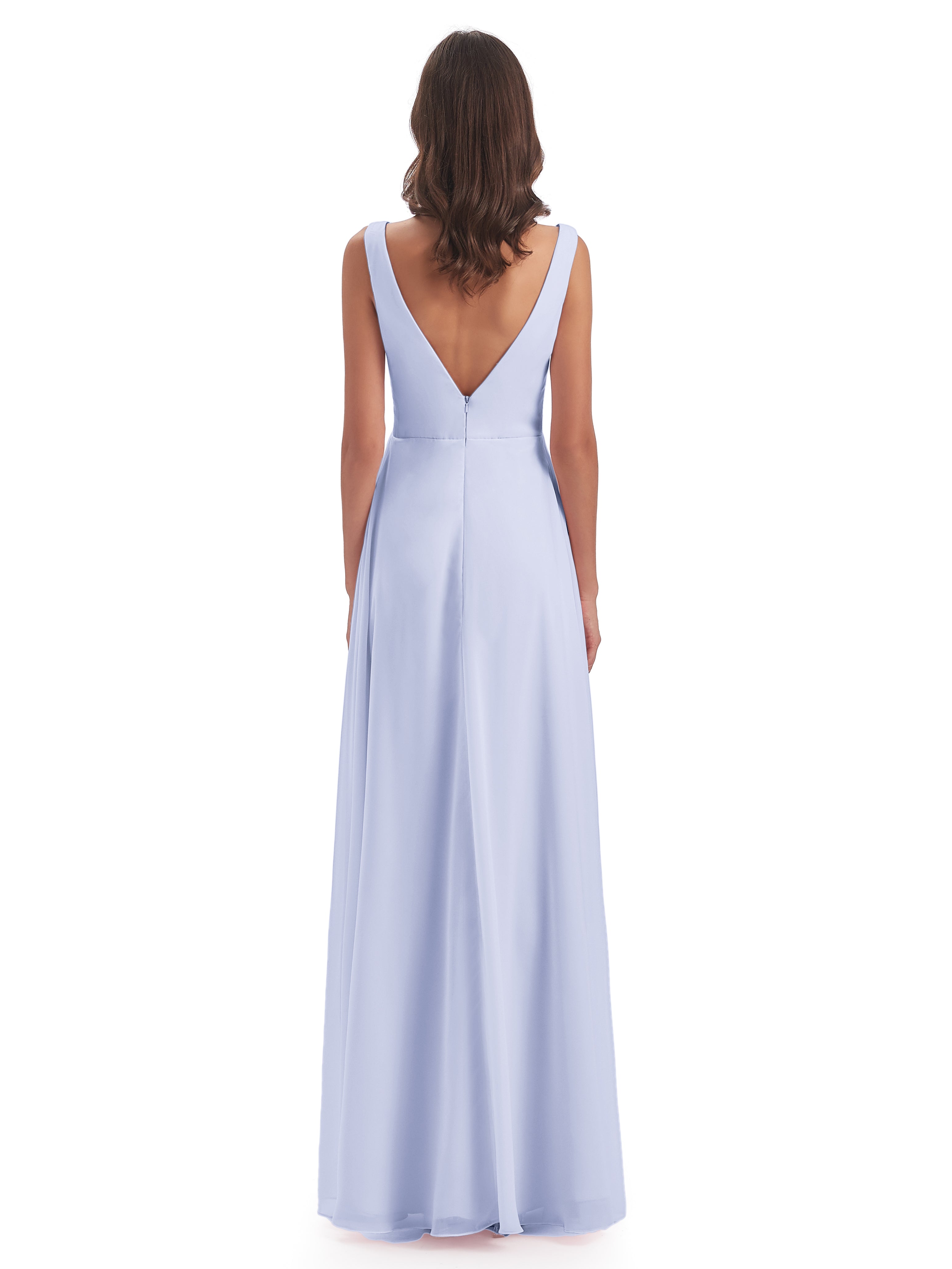 Robe Demoiselle D Honneur Lavande Col V Fendue Mousseline Robes Demoiselle D'Honneur