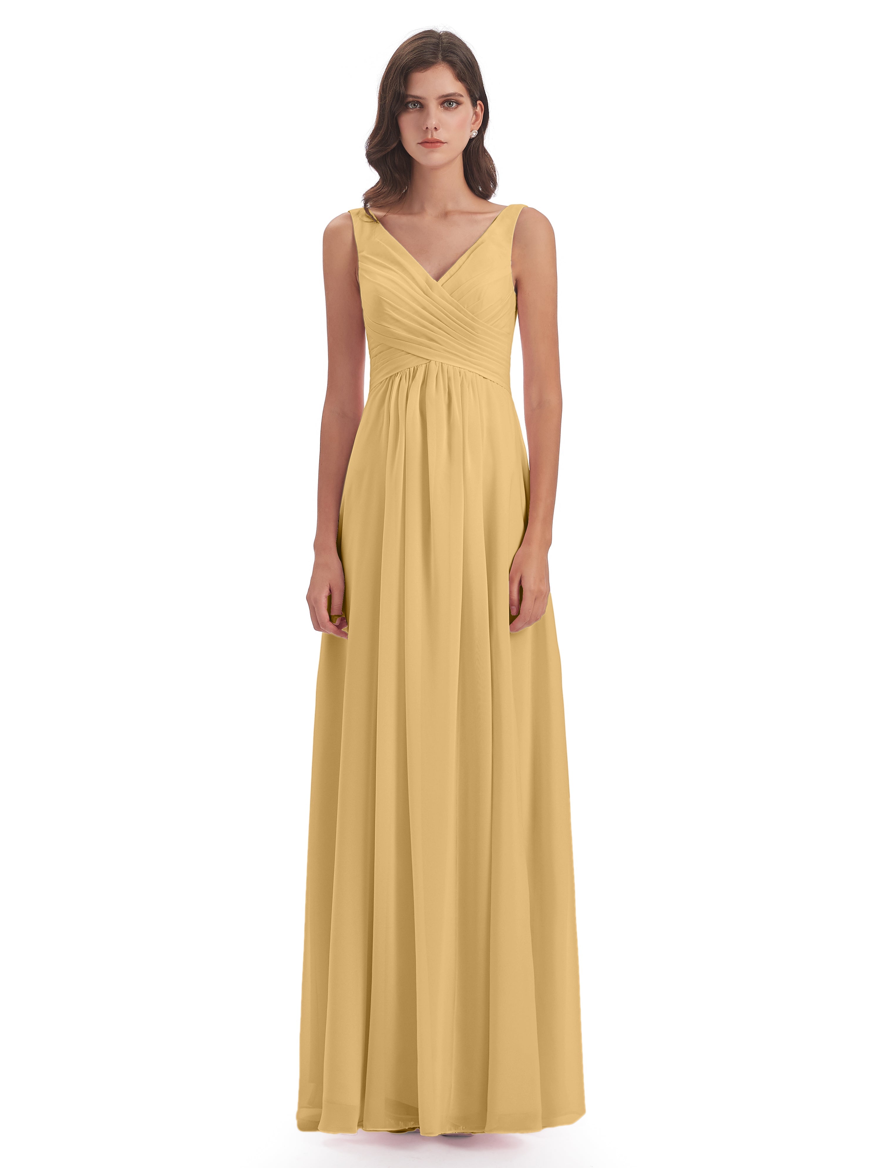 Robe Or Demoiselle D Honneur Col V Fendue Mousseline Robes Demoiselle D'Honneur