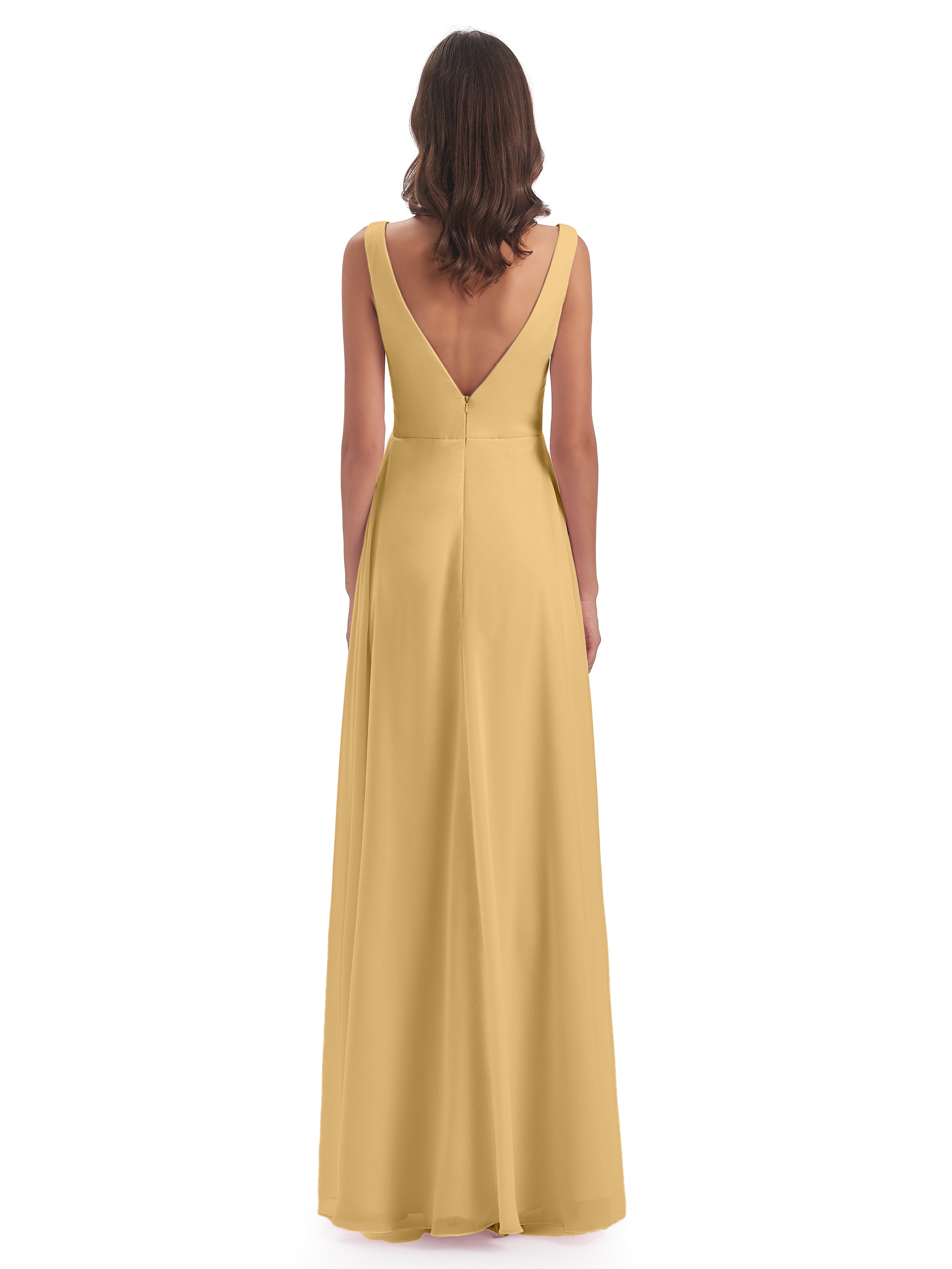 Robe Or Demoiselle D Honneur Col V Fendue Mousseline Robes Demoiselle D'Honneur
