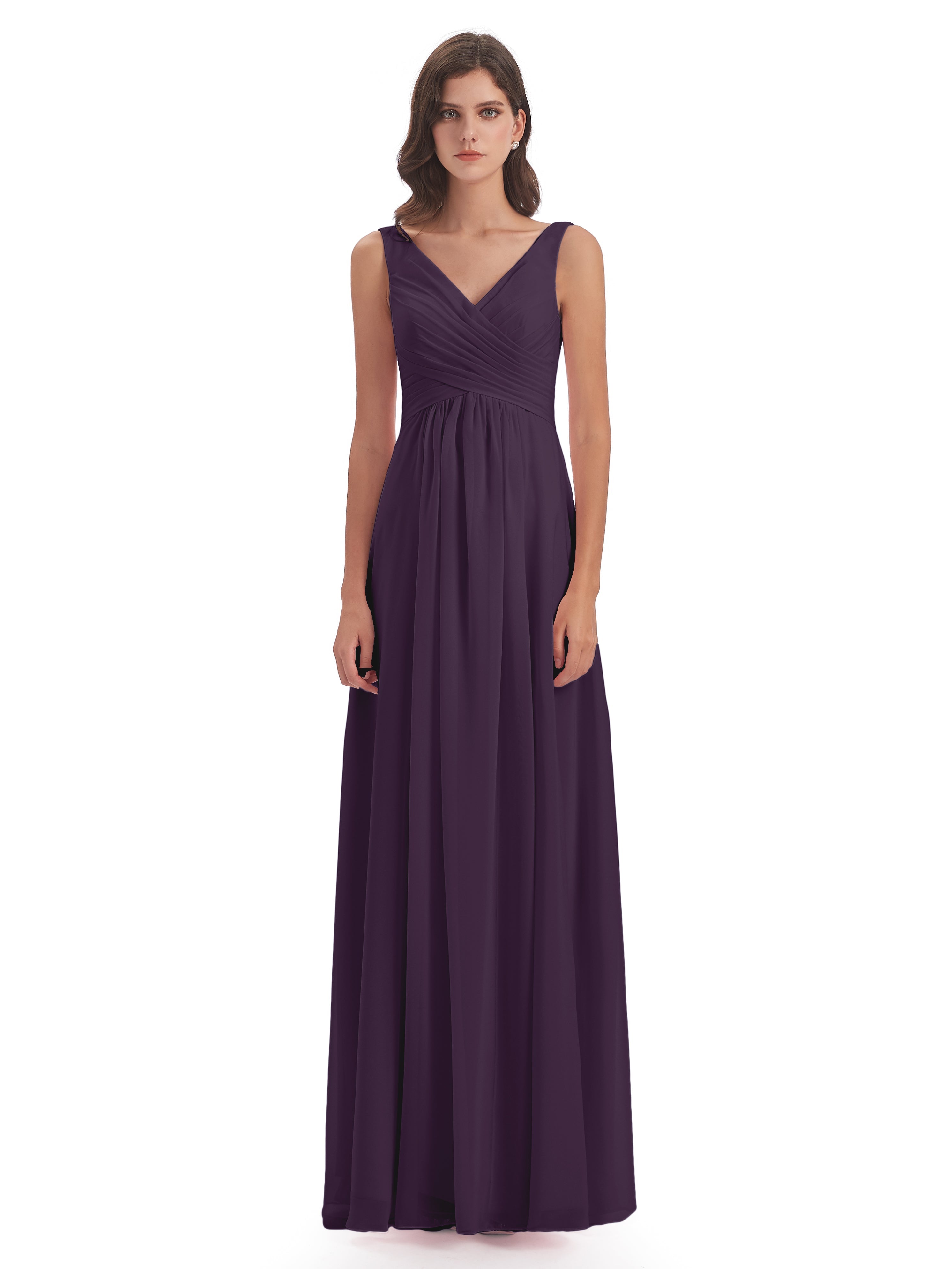 Robe De Demoiselle D'Honneur En Plum Col V Fendue Mousseline Robes Demoiselle D'Honneur