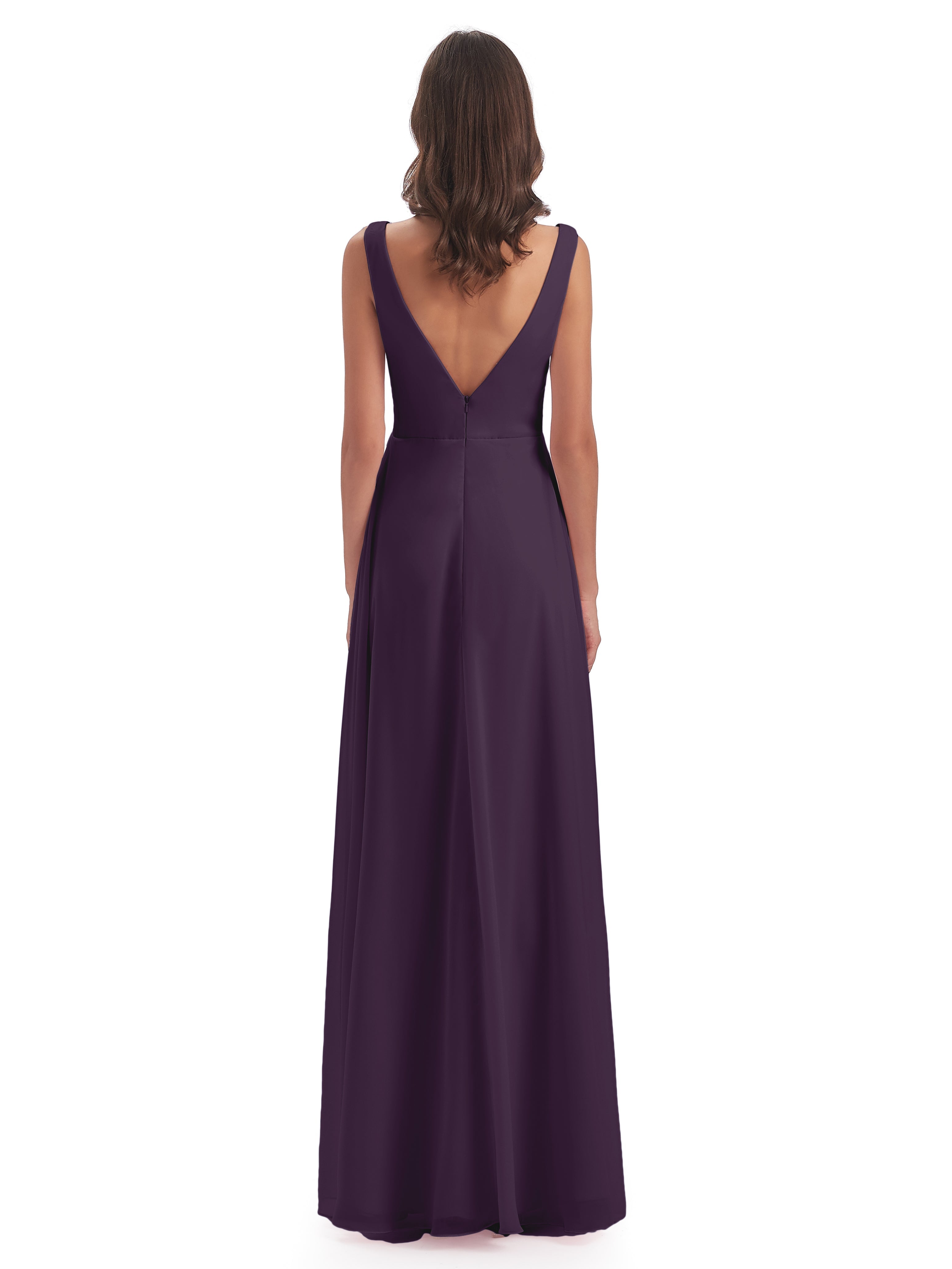 Robe De Demoiselle D'Honneur En Plum Col V Fendue Mousseline Robes Demoiselle D'Honneur