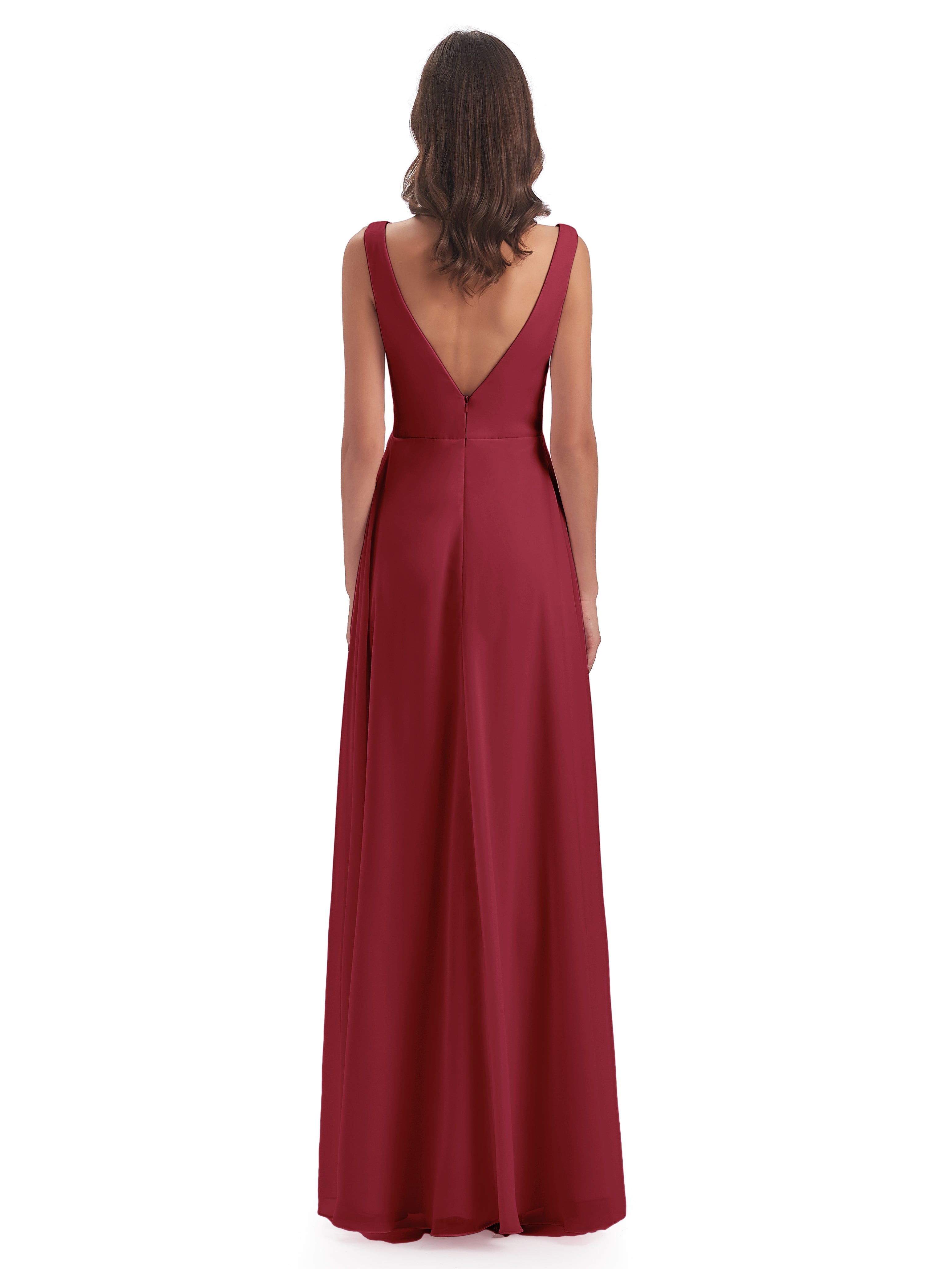 Couleur Rose Cannelle Col V Fendue Mousseline Robes Demoiselle D'Honneur