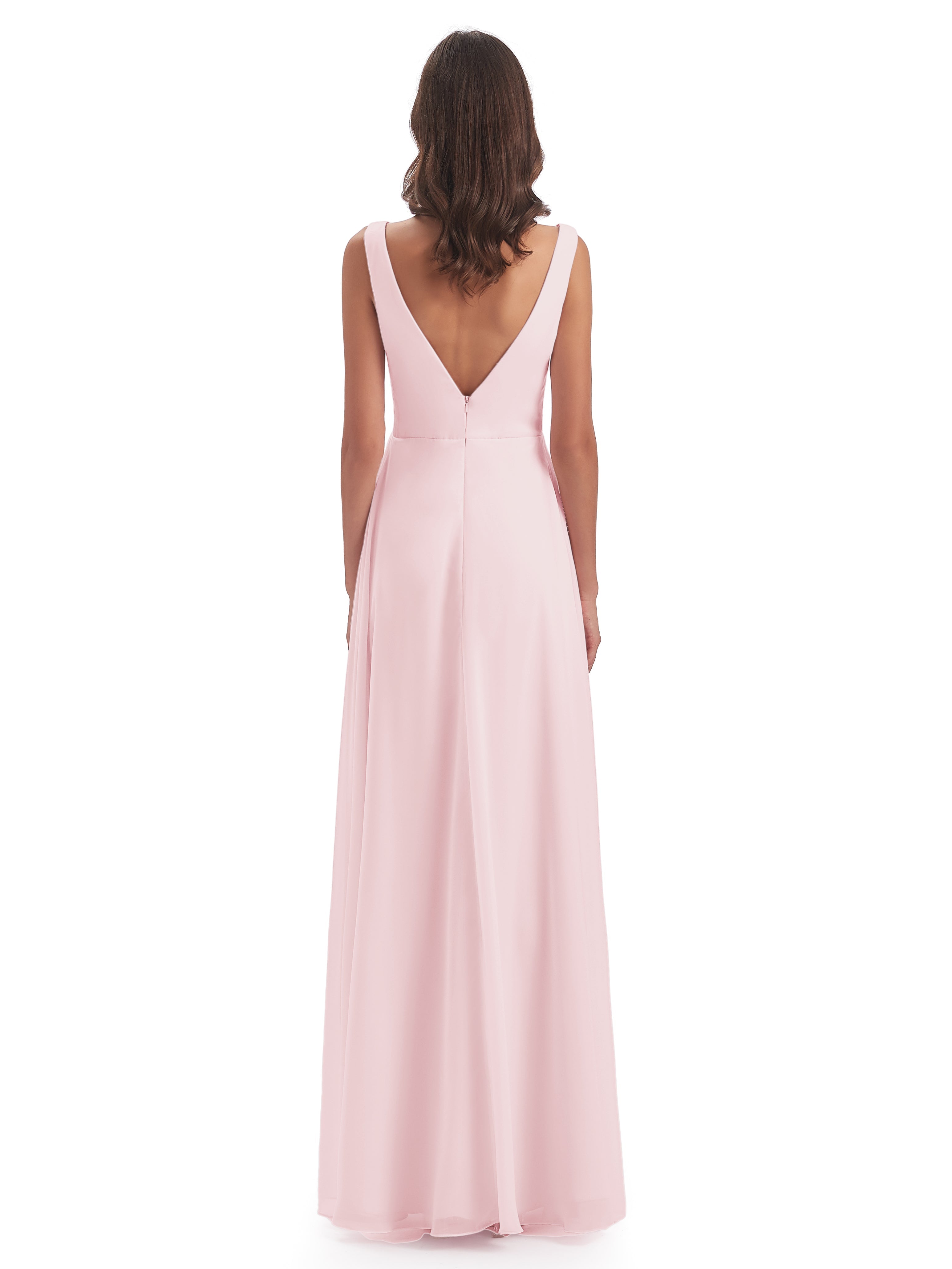 Robe Demoiselle Honneur Rose Pale Col V Fendue Mousseline Robes Demoiselle D'Honneur