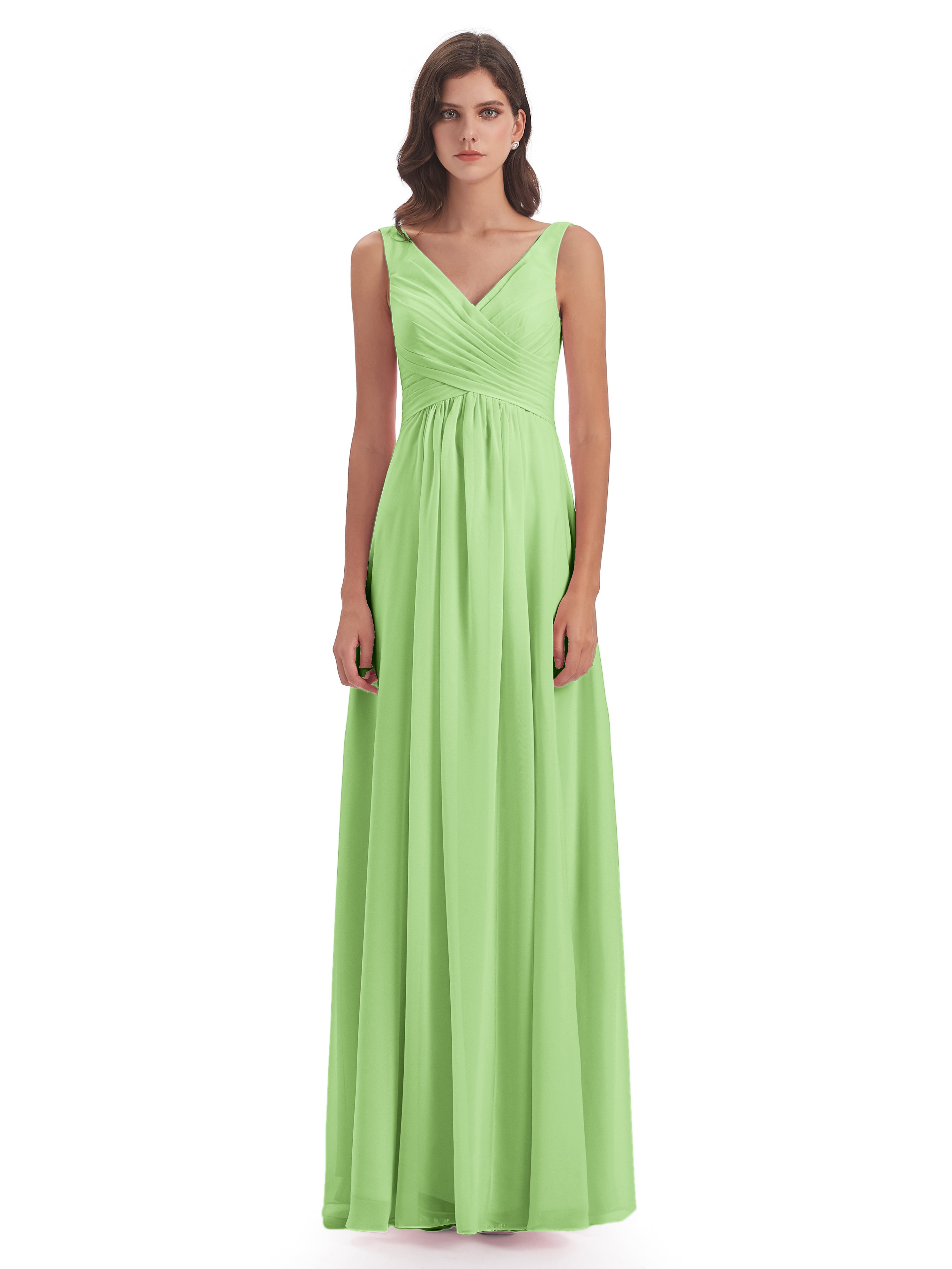 Robe Demoiselle Vert Sauge Col V Fendue Mousseline Robes Demoiselle D'Honneur