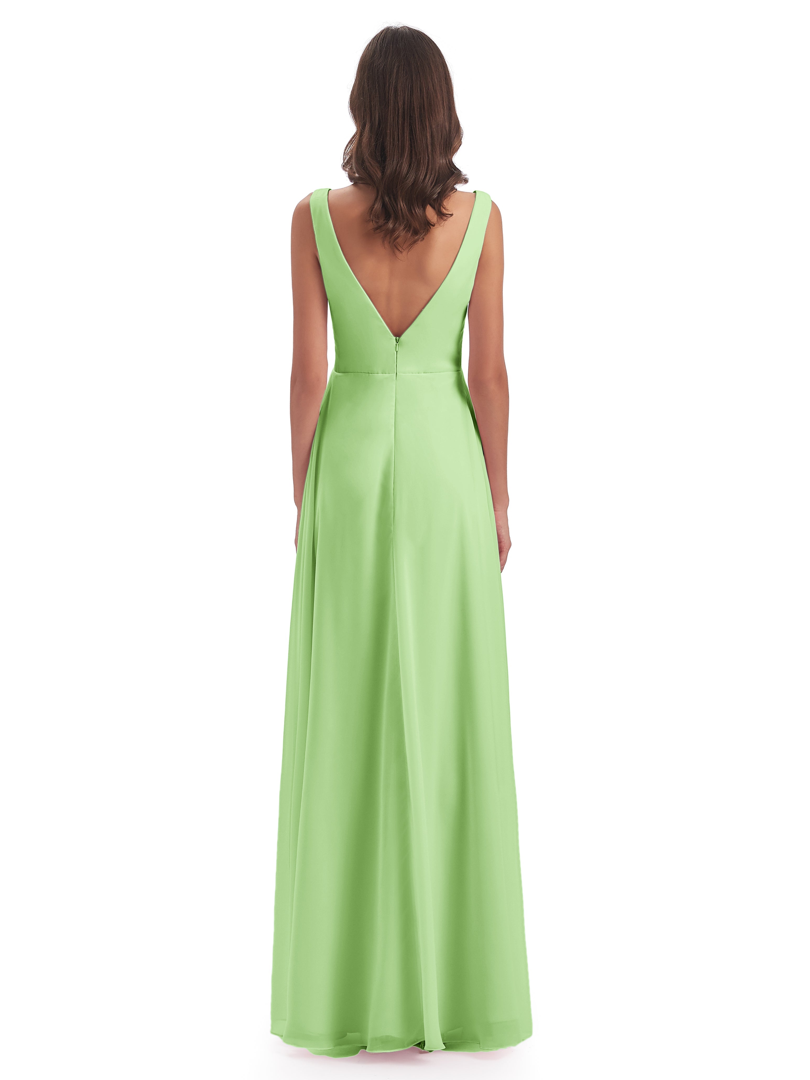 Robe Demoiselle Vert Sauge Col V Fendue Mousseline Robes Demoiselle D'Honneur