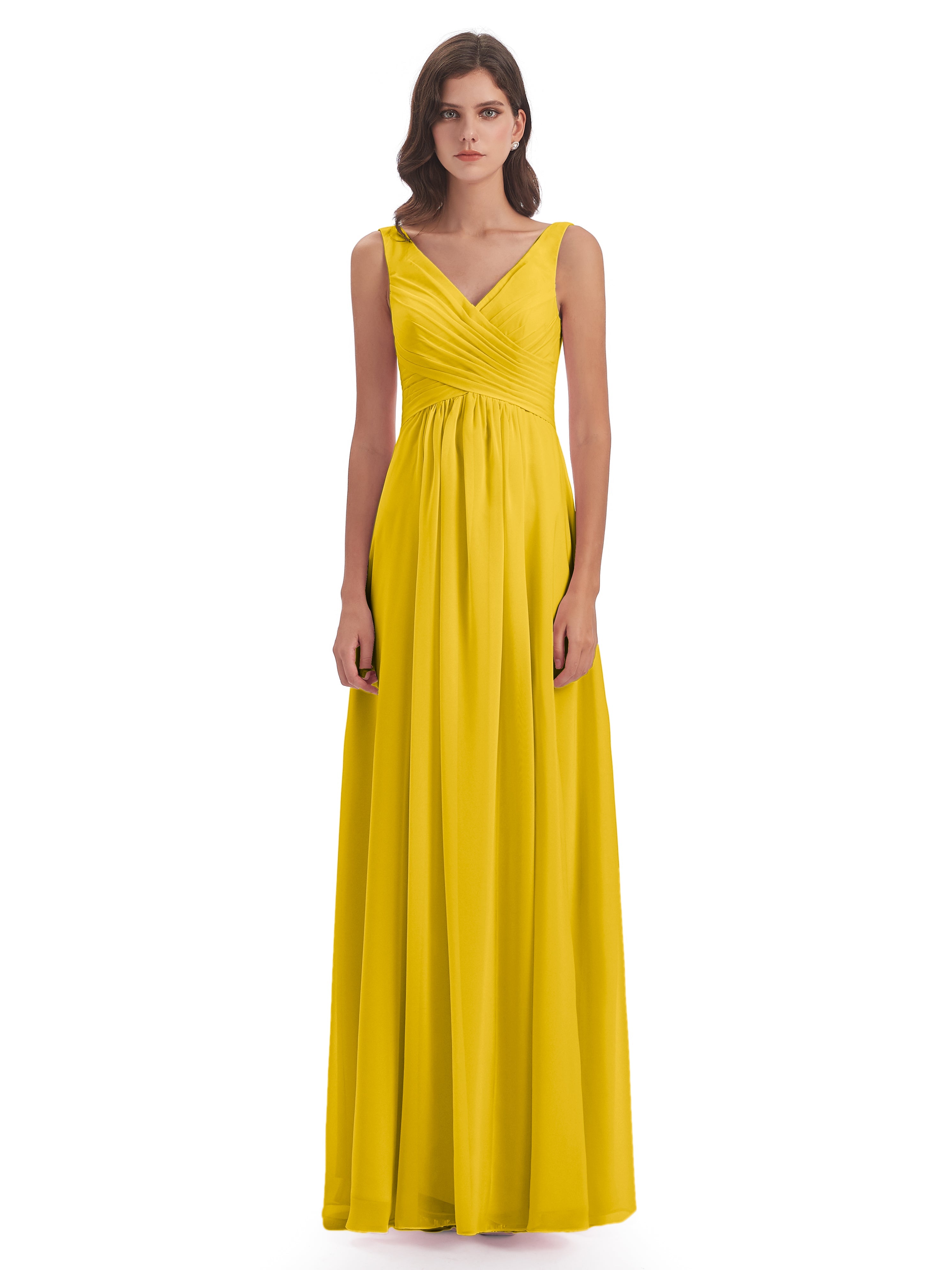 Robe De Demoiselle D'Honneur Souci Col V Fendue Mousseline Robes Demoiselle D'Honneur