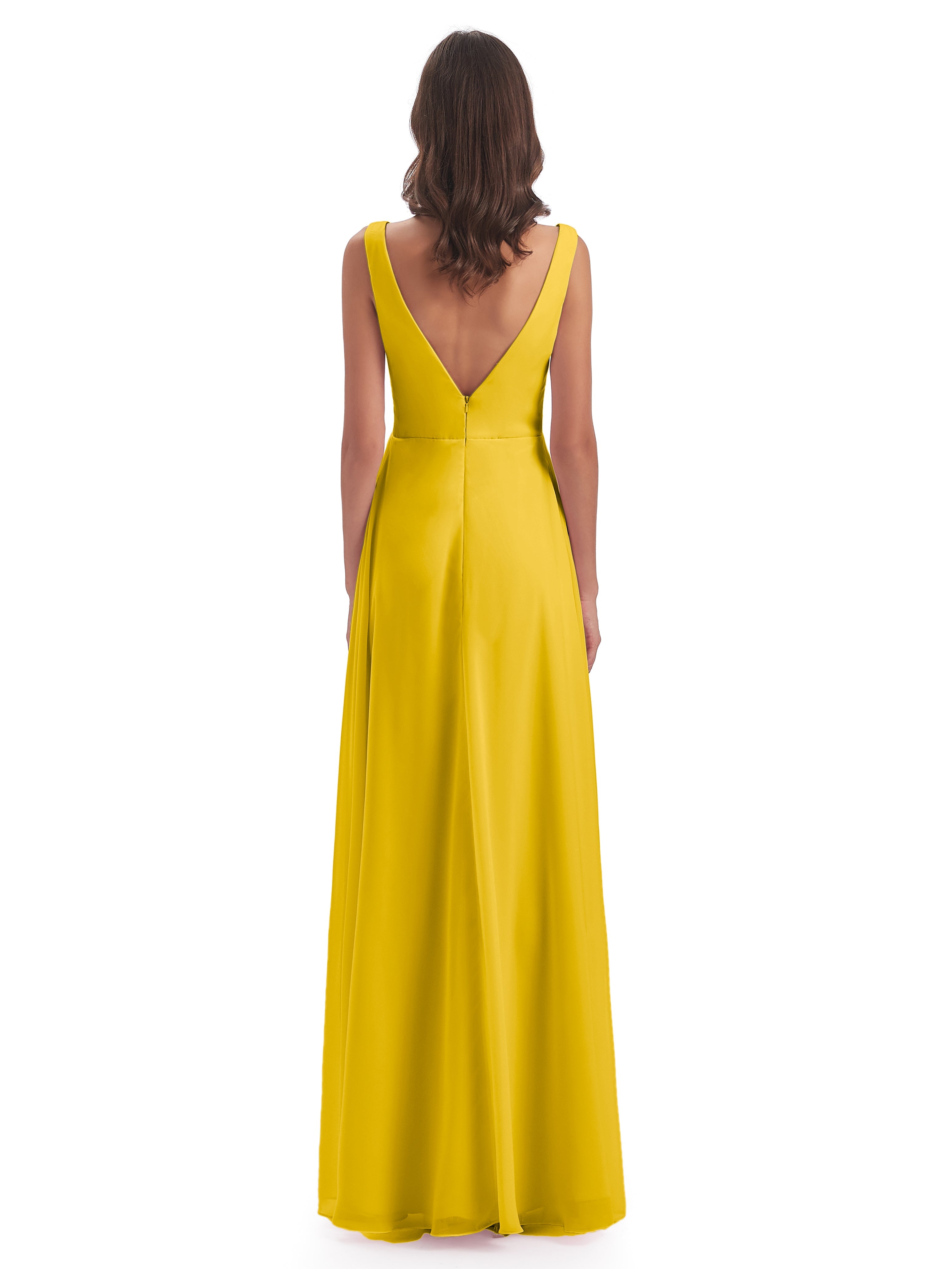 Robe De Demoiselle D'Honneur Souci Col V Fendue Mousseline Robes Demoiselle D'Honneur