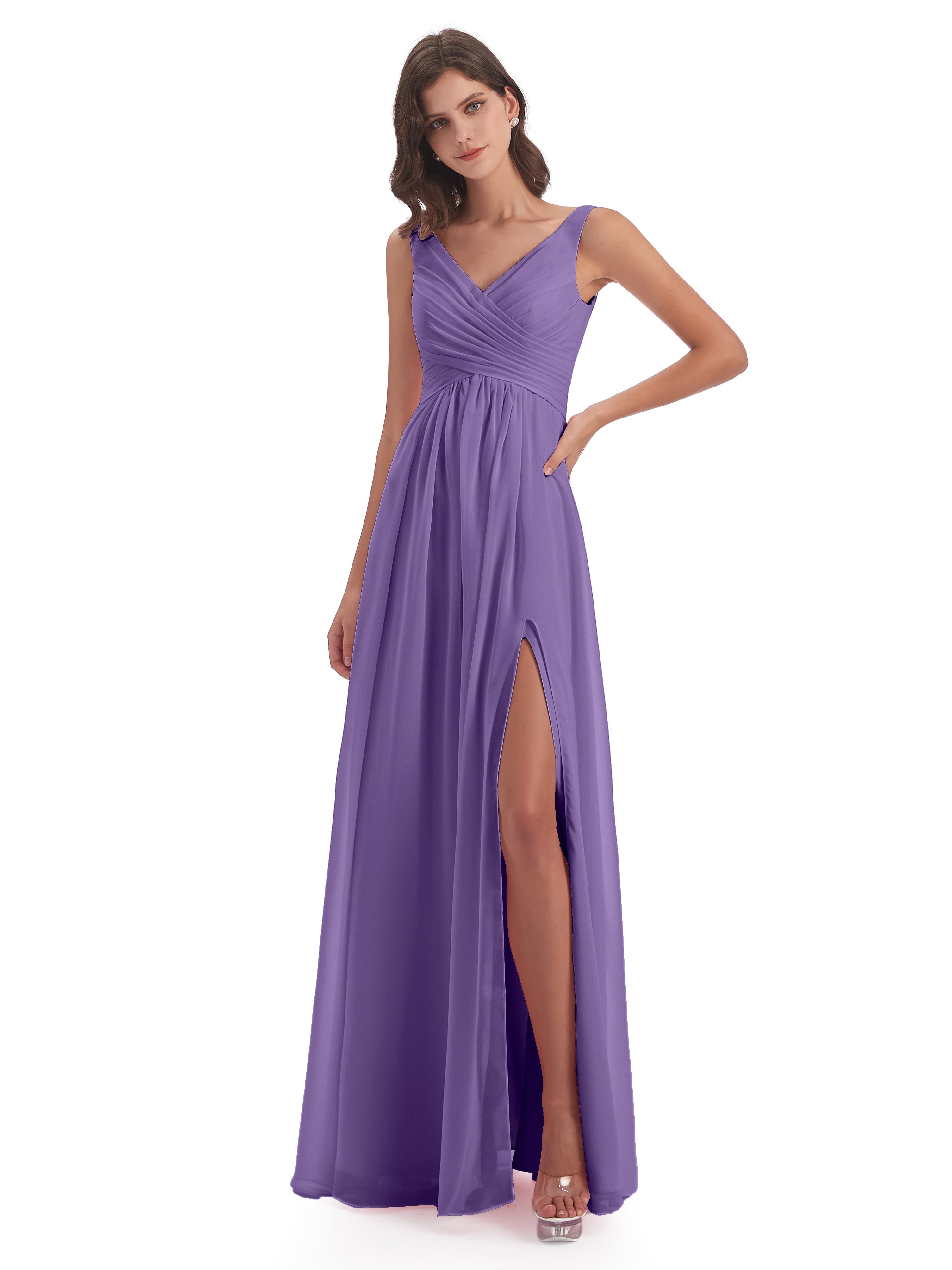 Robes De Demoiselle D'Honneur Tahiti Col V Fendue Mousseline Robes Demoiselle D'Honneur