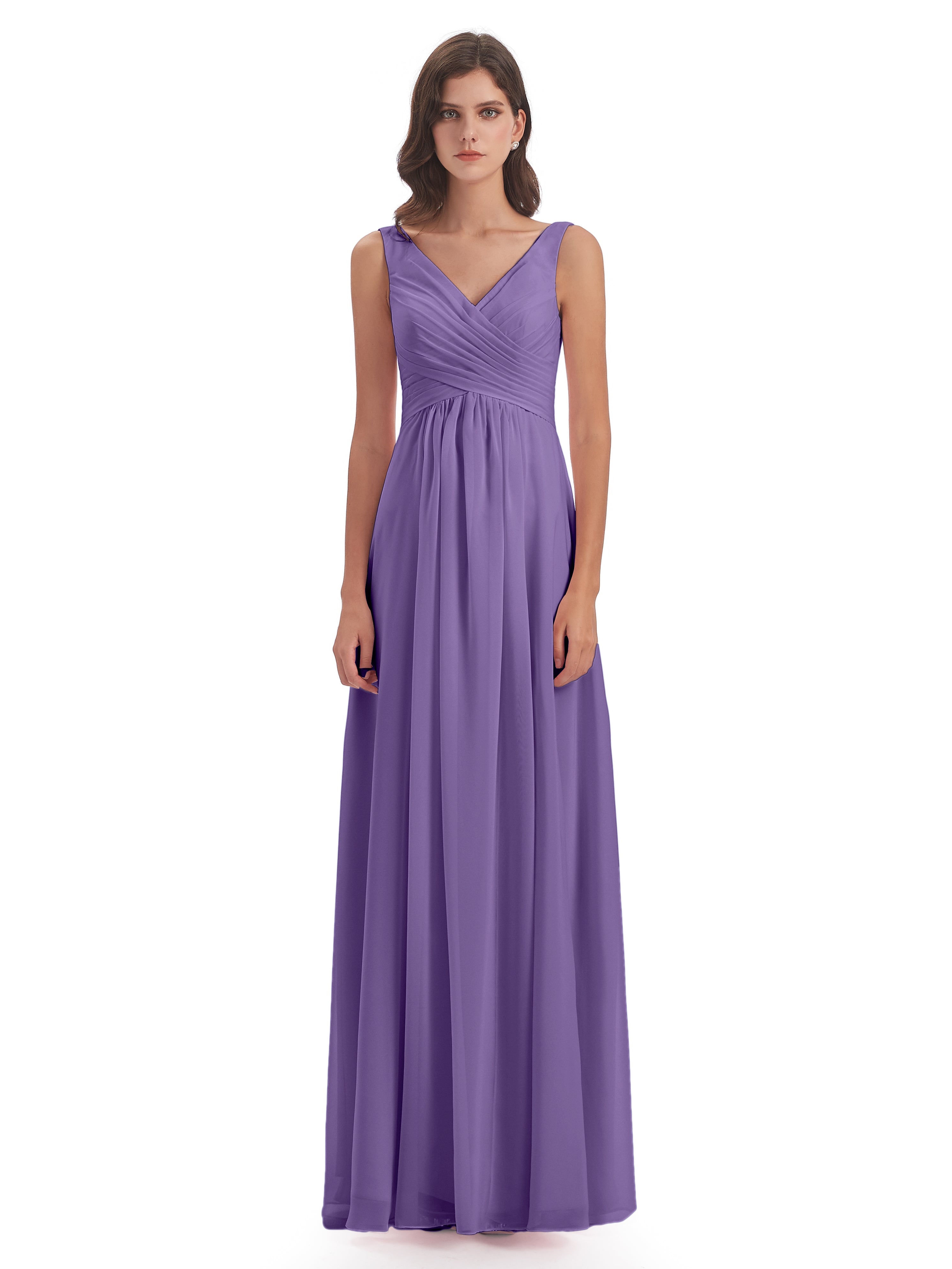 Robes De Demoiselle D'Honneur Tahiti Col V Fendue Mousseline Robes Demoiselle D'Honneur