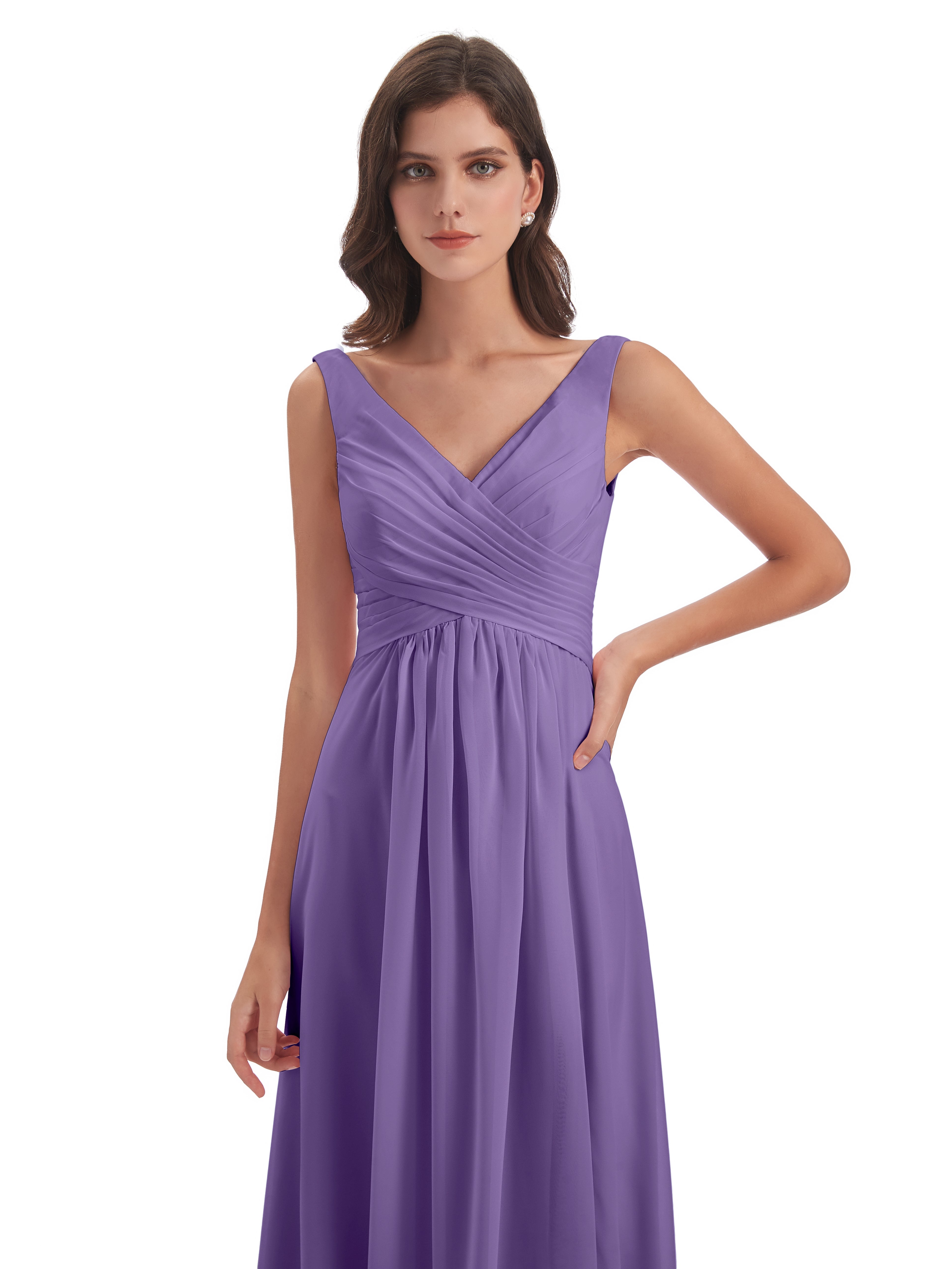 Robes De Demoiselle D'Honneur Tahiti Col V Fendue Mousseline Robes Demoiselle D'Honneur