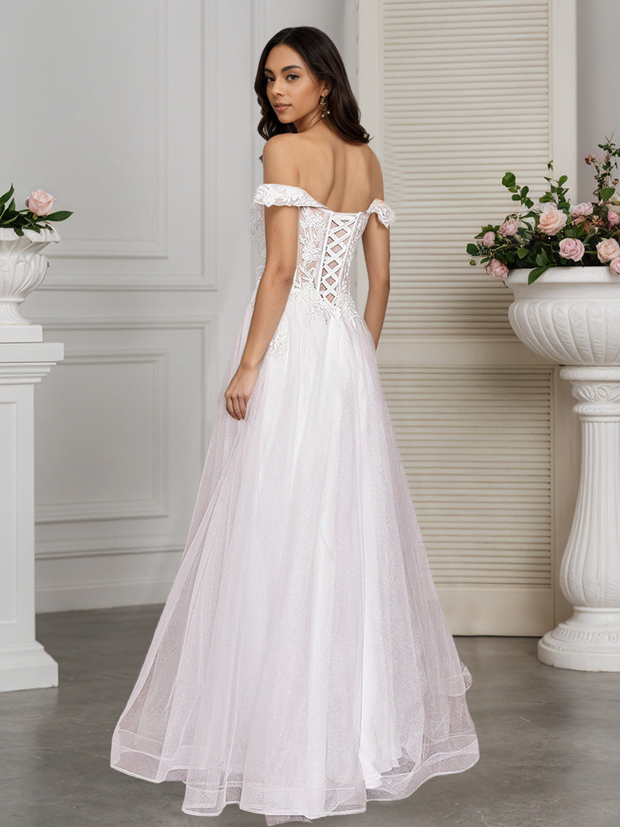 Cicinia Robe de Mariée A-Line Épaules Dénudées Appliqués Transparente