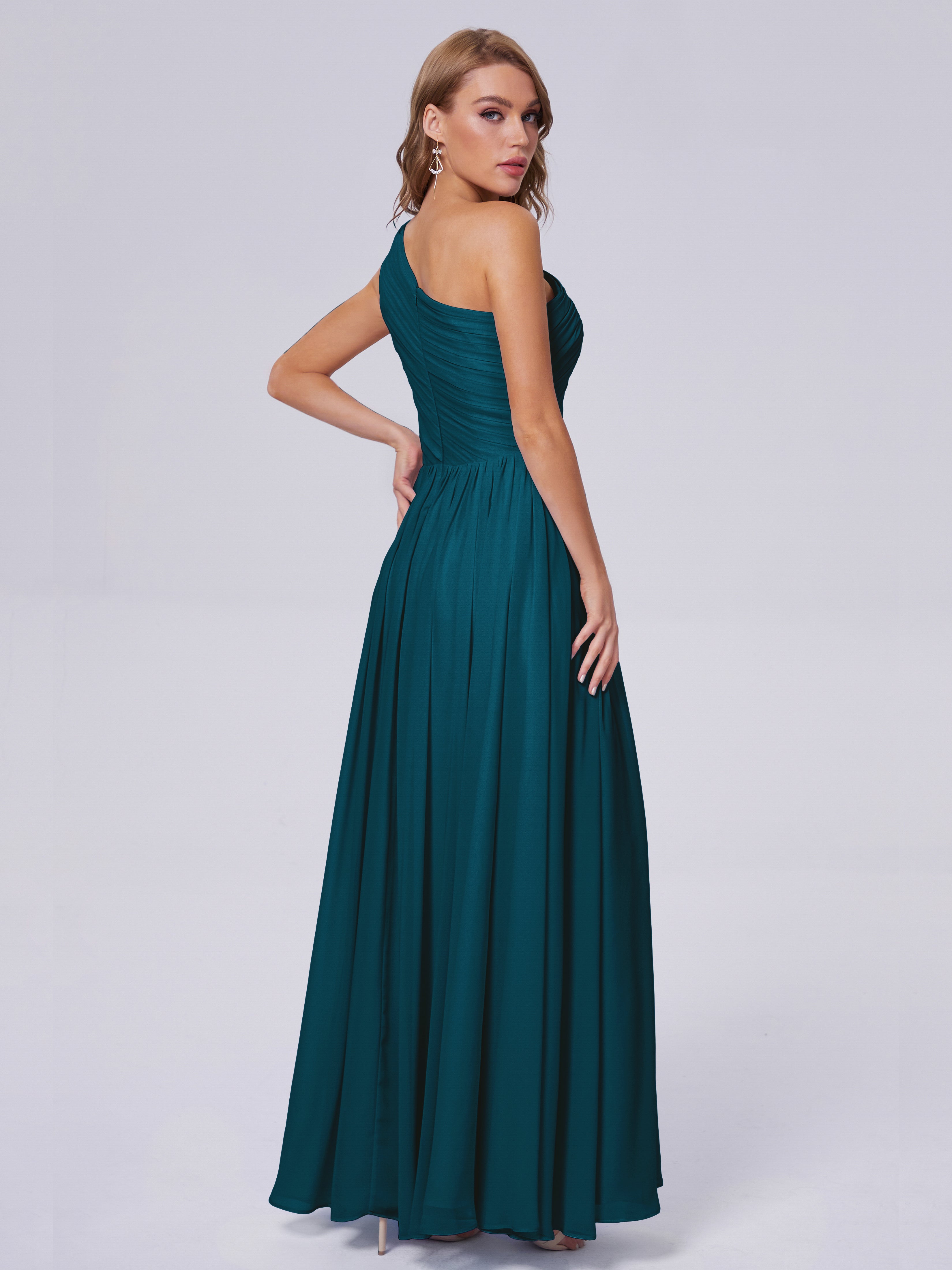 Robes De Demoiselle D'Honneur Bleu Encre Seule-Épaule Mousseline Robes Demoiselle D'Honneur